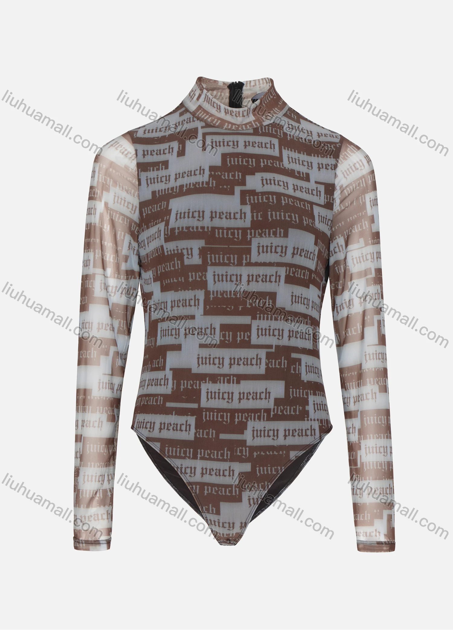 Wholesale Women's Fashion Slogan Print Long Sleeve High Neck Back Zip Bodysuit - Liuhuamall