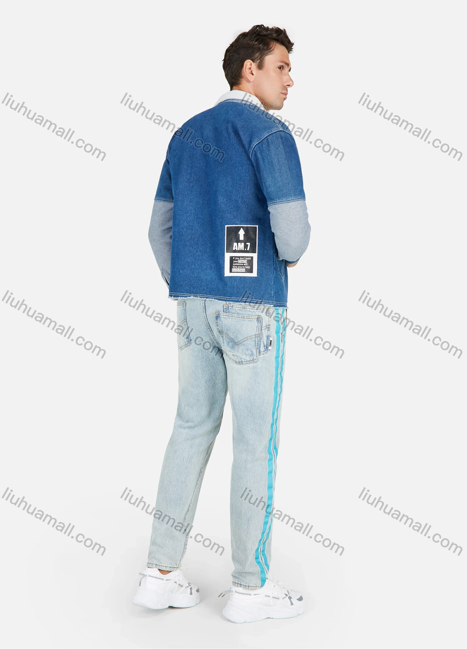 Wholesale Men's Fashion Collared Splicing Dual Pocket Denim Jacket With Patch Pocket - Liuhuamall