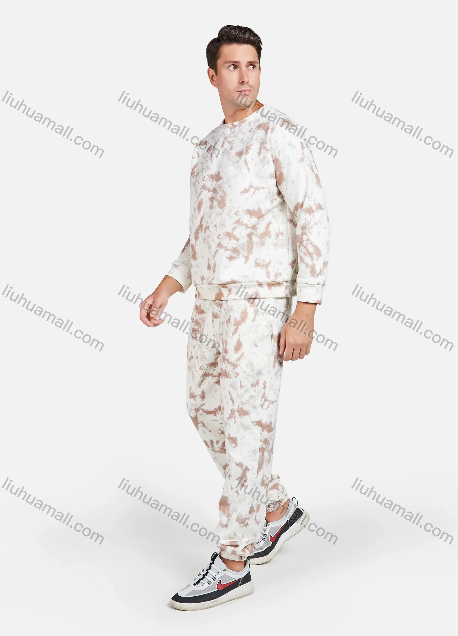 Wholesale Men's Casual Round Neck Long Sleeve Tie Dye Thermal Sweatshirt Unisex 2 Piece Set - Liuhuamall