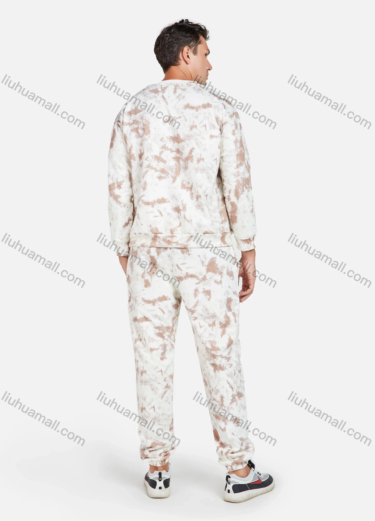 Wholesale Men's Casual Round Neck Long Sleeve Tie Dye Thermal Sweatshirt Unisex 2 Piece Set - Liuhuamall