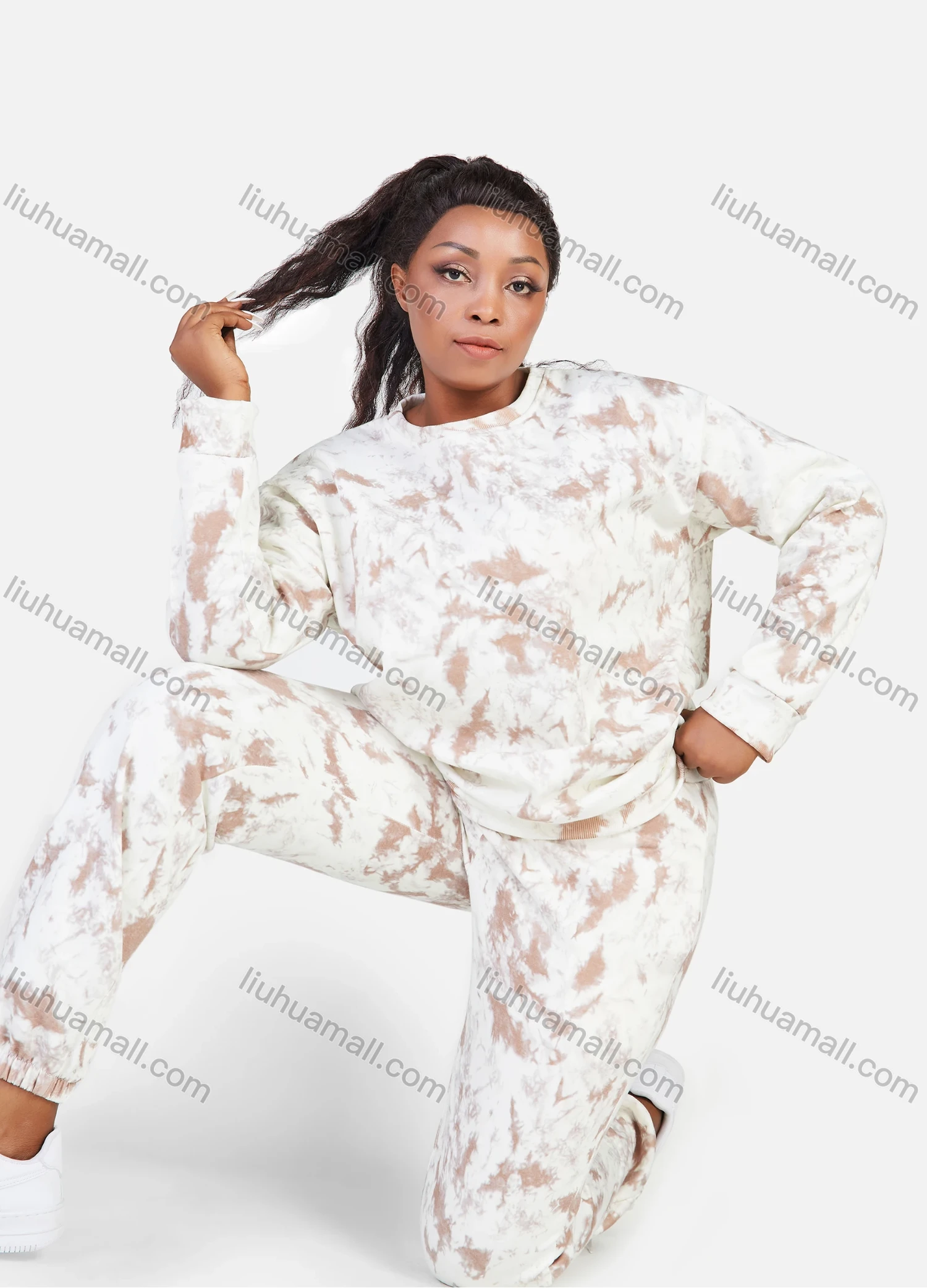 Wholesale Men's Casual Round Neck Long Sleeve Tie Dye Thermal Sweatshirt Unisex 2 Piece Set - Liuhuamall