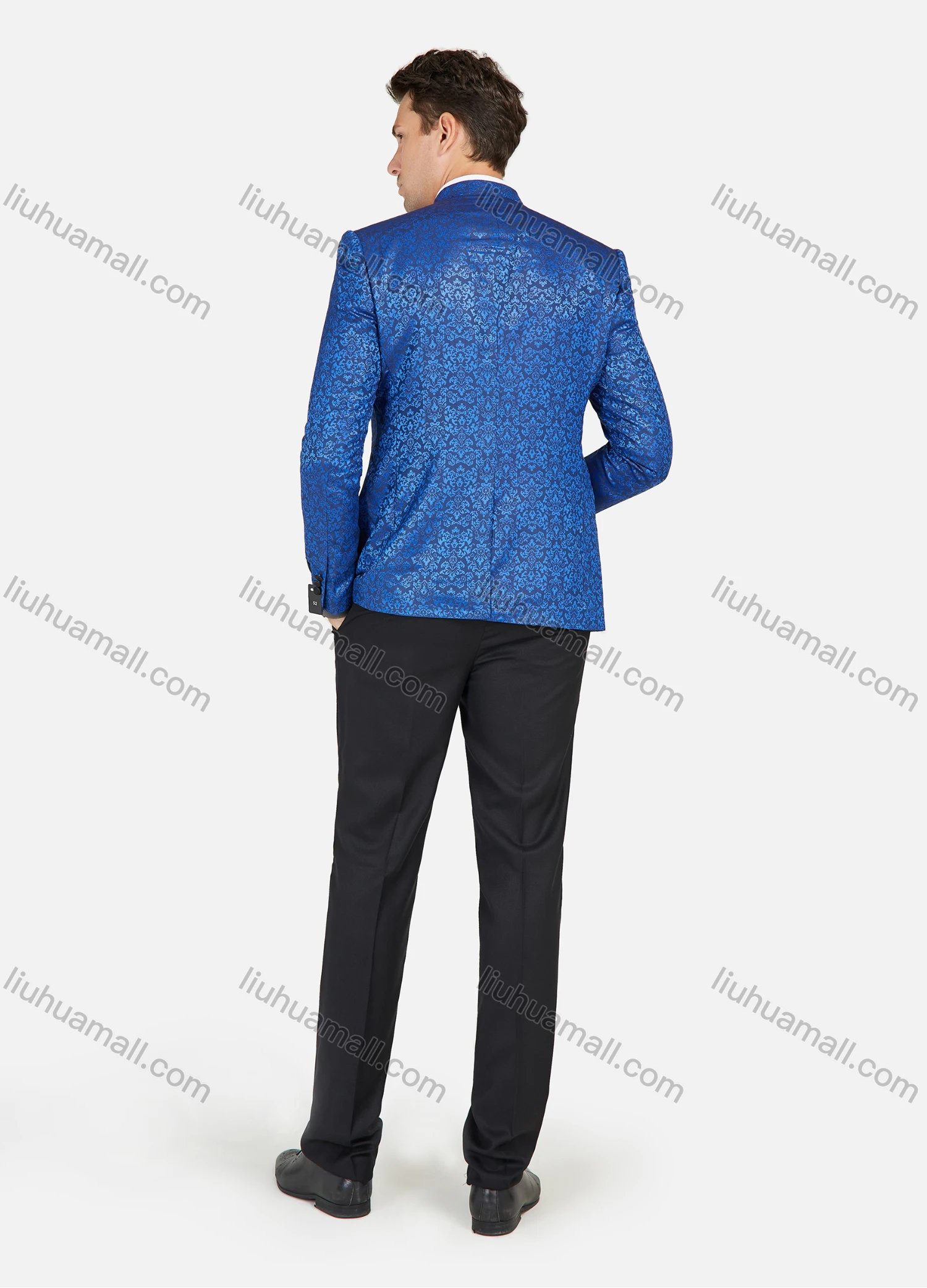Wholesale Men's Stand Collar Floral Jacquard One Button Stylish Blazer Jacket With Waistcoat 3-Pieces Set - Liuhuamall