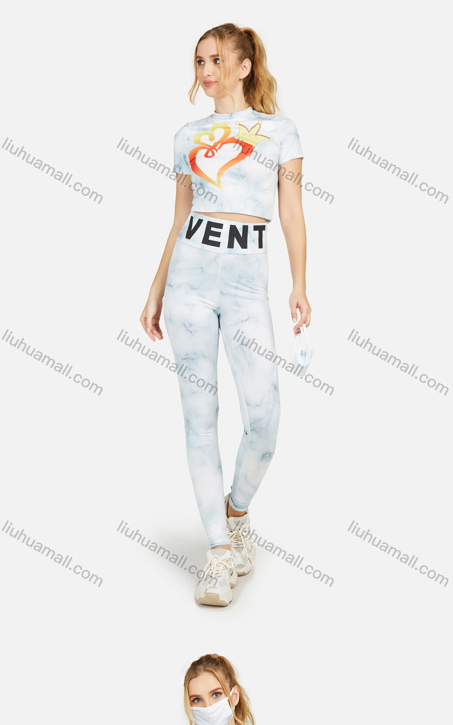 Wholesale Women's Tie Dye Mock Neck Tee With High Waist Leggings 2 Piece Set - Liuhuamall
