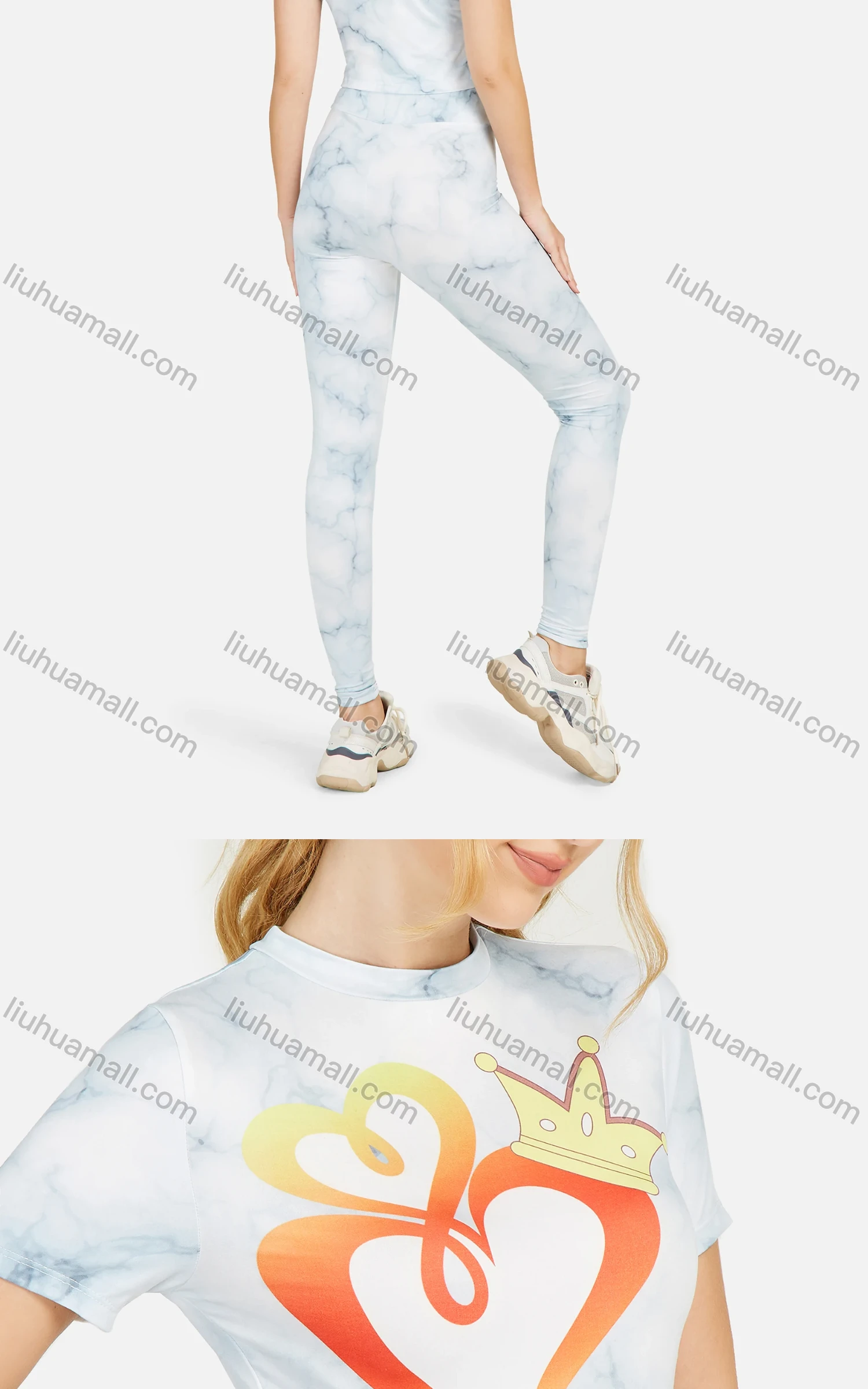 Wholesale Women's Tie Dye Mock Neck Tee With High Waist Leggings 2 Piece Set - Liuhuamall