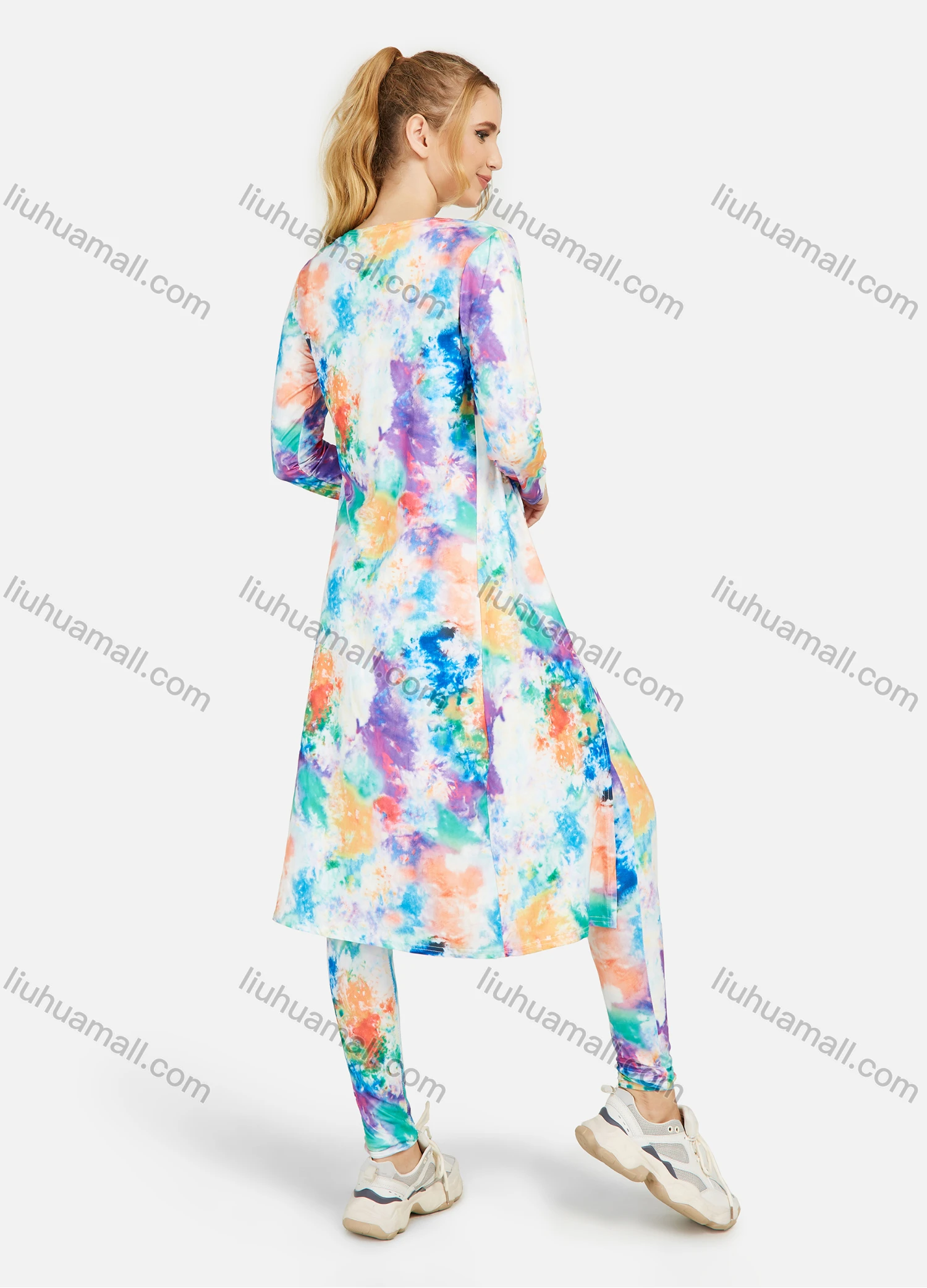 Wholesale Women's Tie Dye Cardigan With High Waist Leggings 3 Piece Set - Liuhuamall