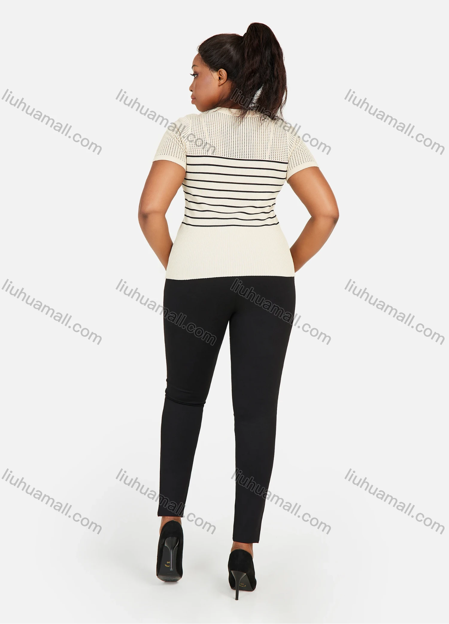 Wholesale Women's Plus Size Plain Rhinestone Elastic Waist Pants Casual High Waist Leggings - Liuhuamall