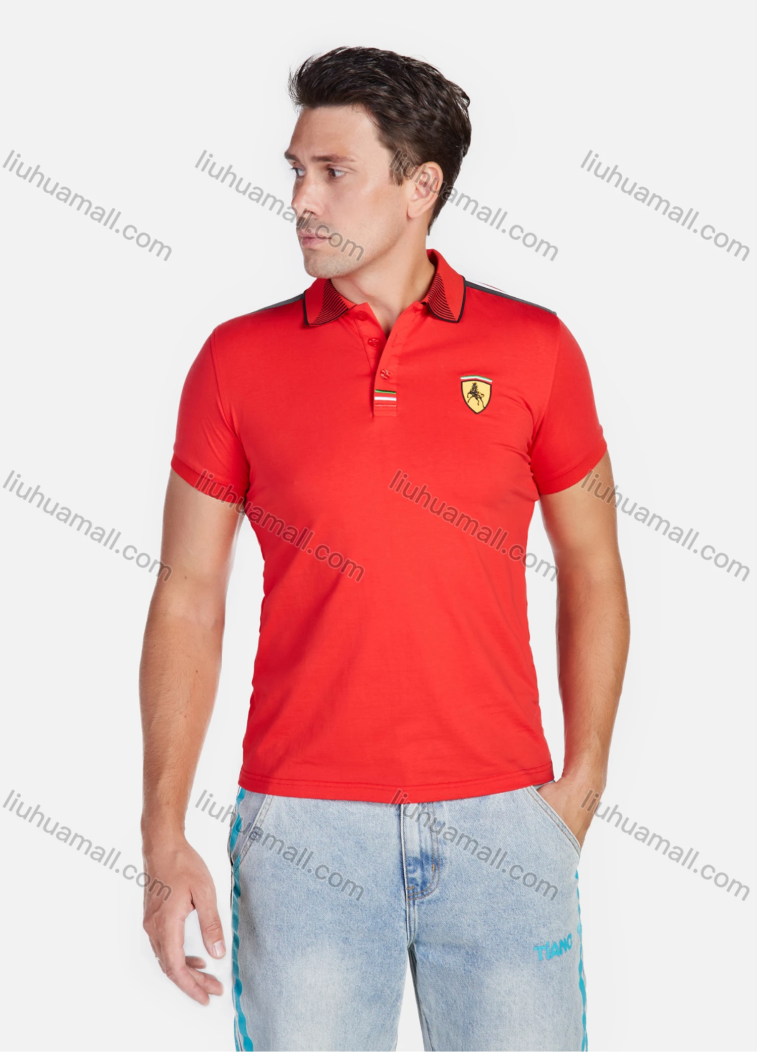 Wholesale Men's Casual Badge Pattern Short Sleeve Daily Life Polo Shirt - Liuhuamall