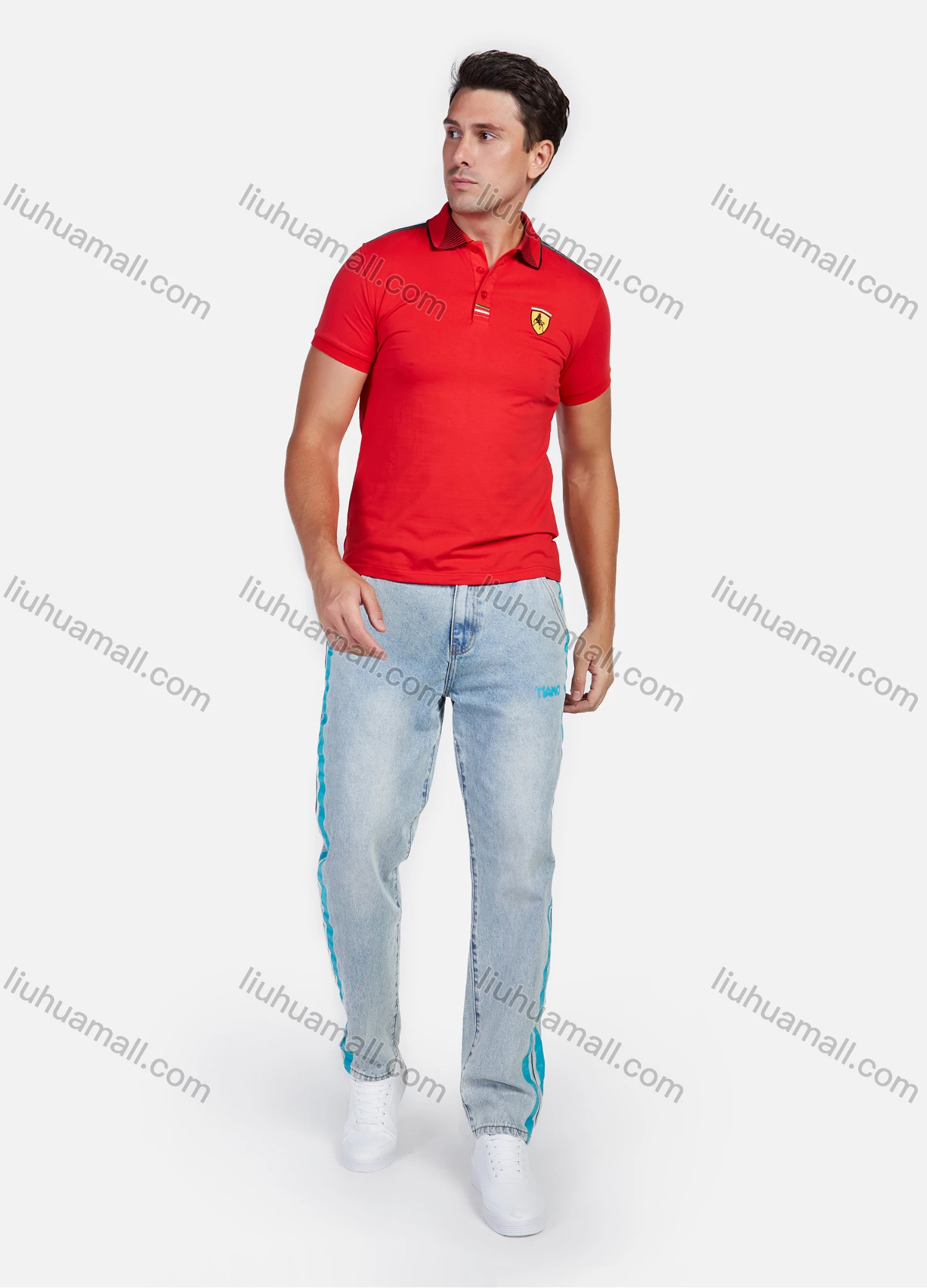 Wholesale Men's Casual Badge Pattern Short Sleeve Daily Life Polo Shirt - Liuhuamall