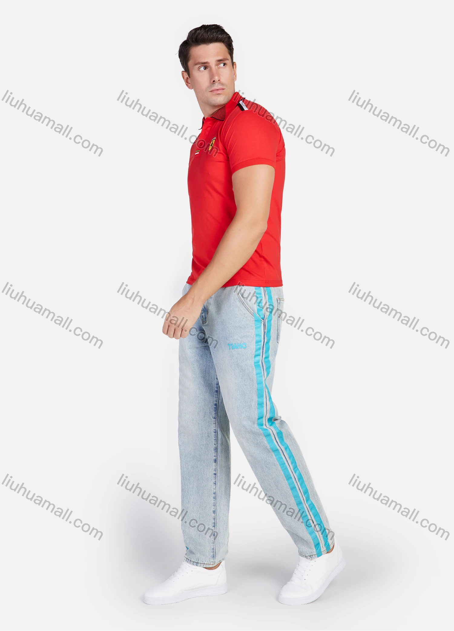 Wholesale Men's Casual Badge Pattern Short Sleeve Daily Life Polo Shirt - Liuhuamall