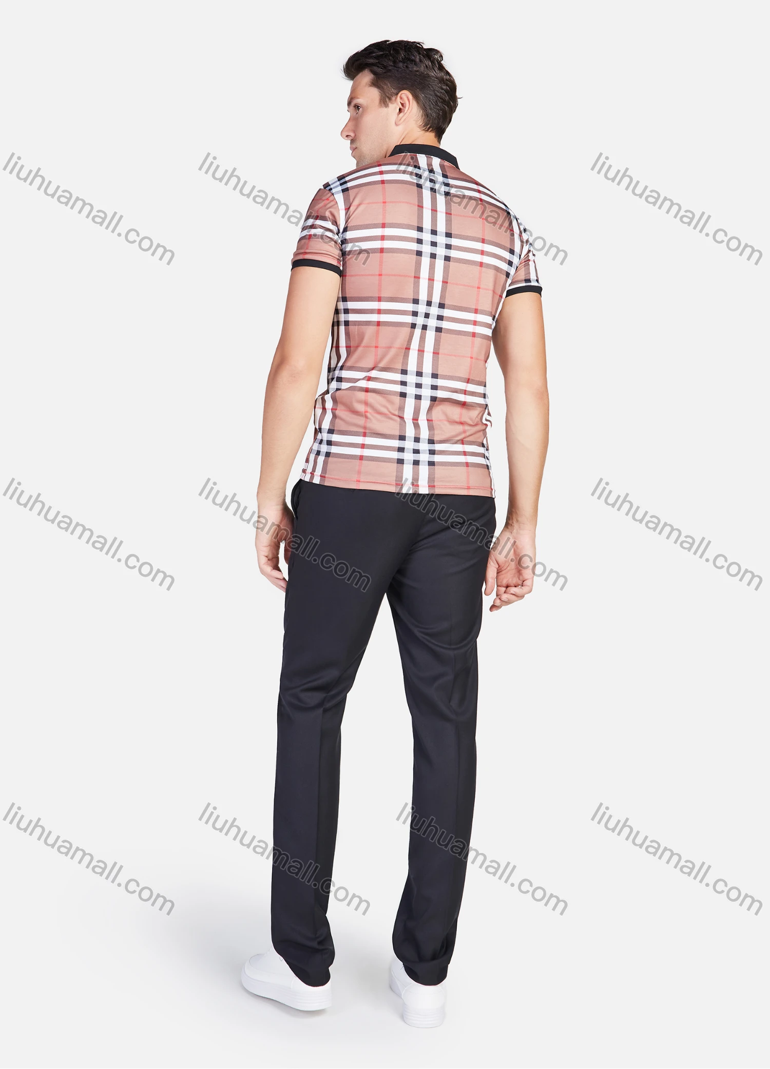 Wholesale Men's Cotton Plaid Print Short Sleeve Casual Daily Life Polo Shirt - Liuhuamall