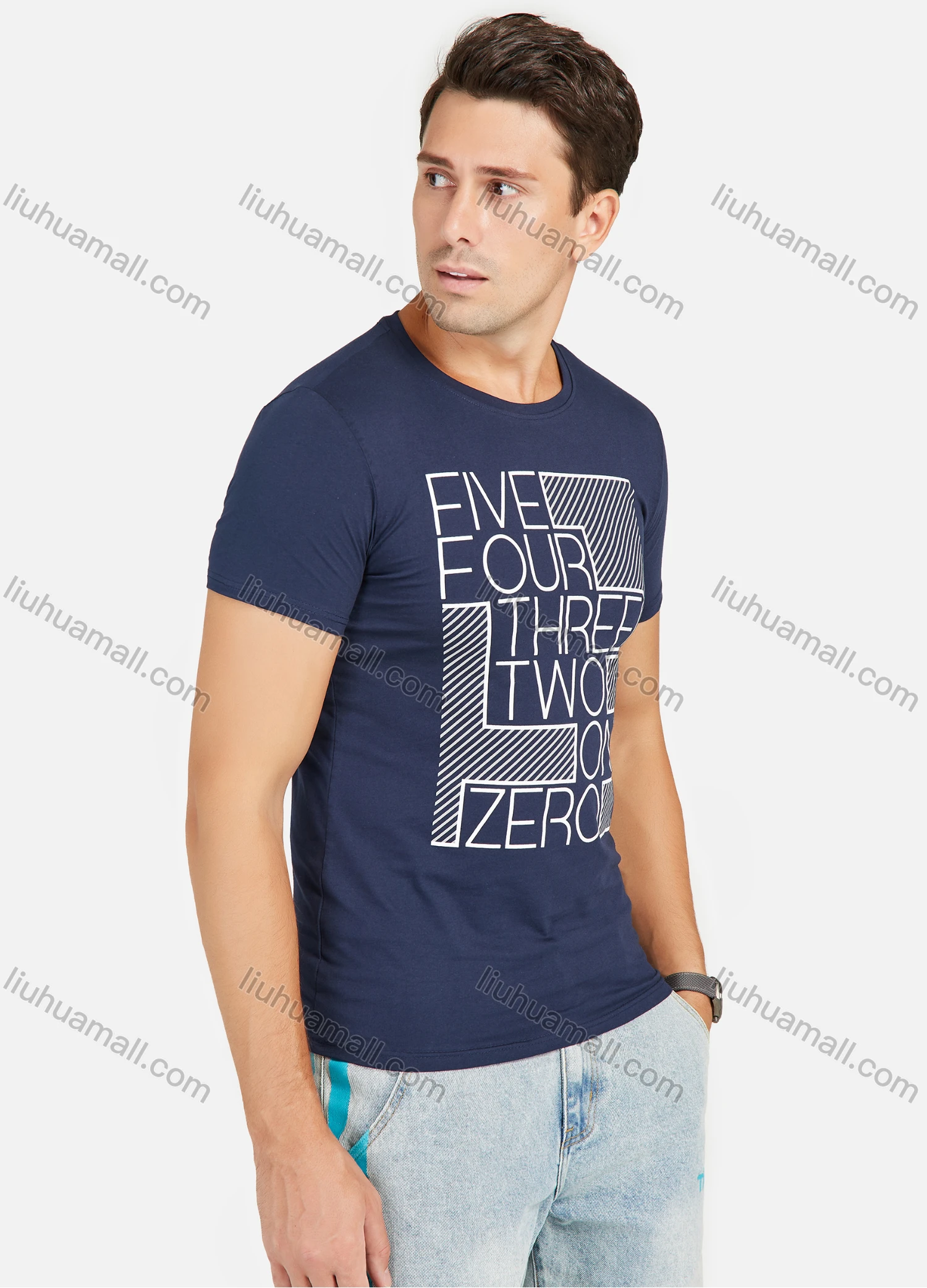 Wholesale Men's Cotton Casual Letter Print Round Neck Short Sleeve Daliy Tee - Liuhuamall