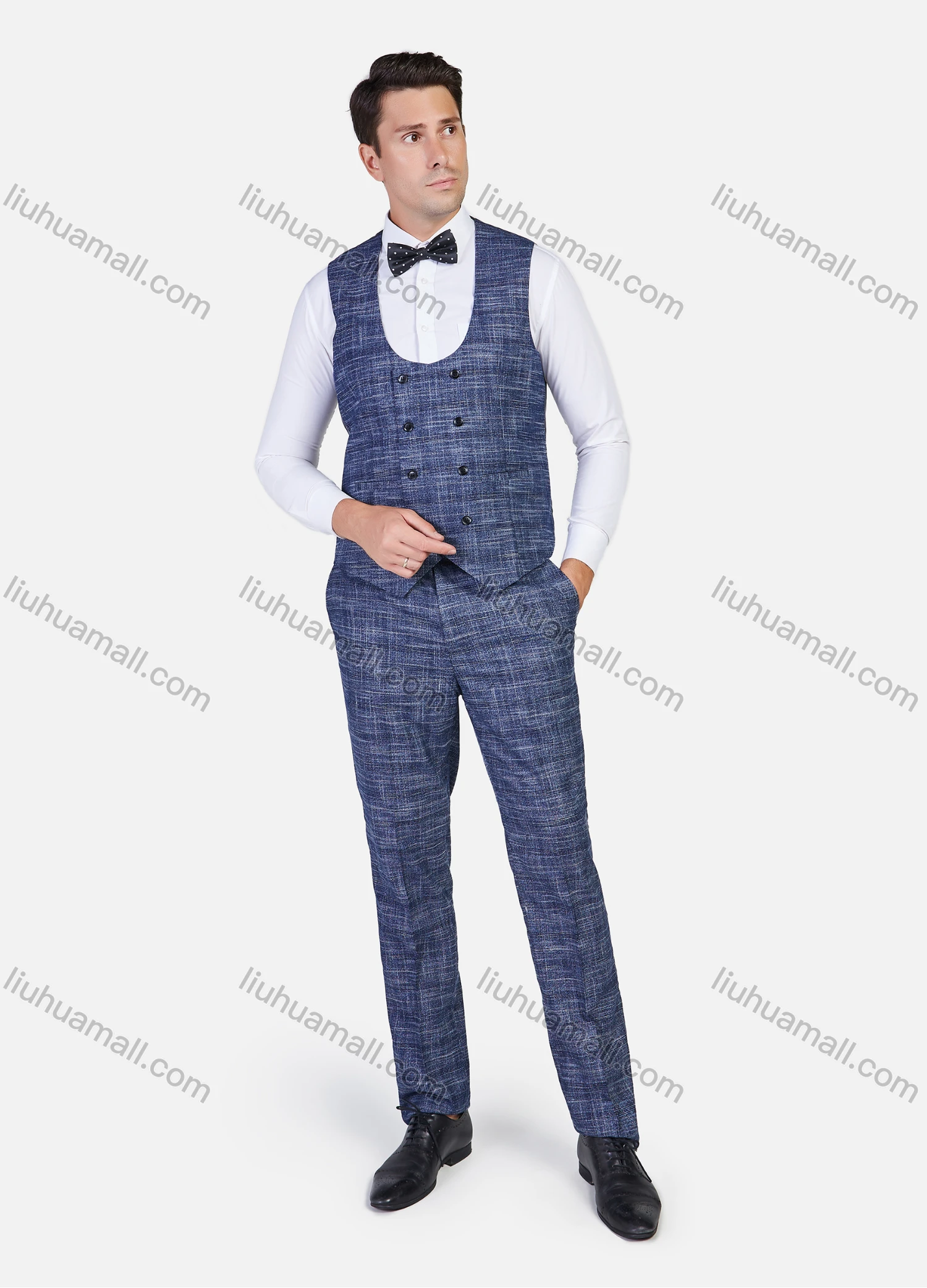 Wholesale Men's Formal Business Plaid Print Slim Fit Lapel Suit Jacket With Waistcoat 3 Piece Set - Liuhuamall
