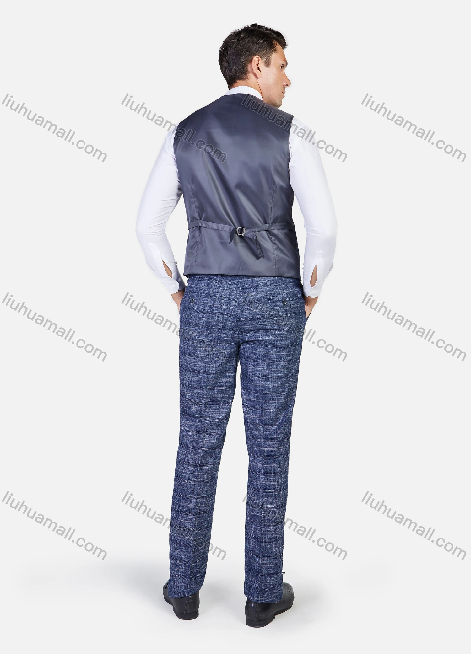 Wholesale Men's Formal Business Plaid Print Slim Fit Lapel Suit Jacket With Waistcoat 3 Piece Set - Liuhuamall