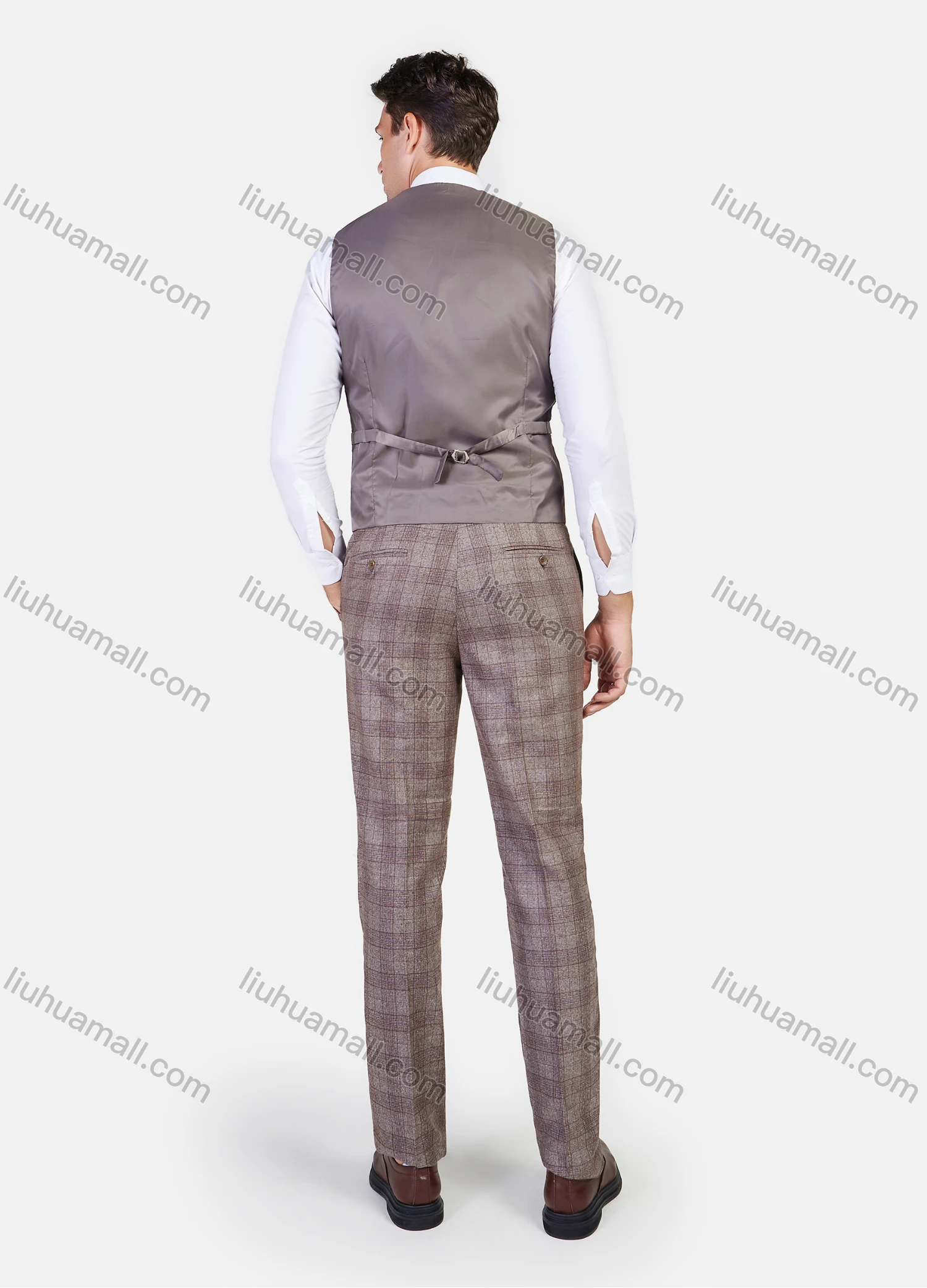 Wholesale Men's Formal Business Plaid Print Slim Fit Lapel Suit Jacket With Waistcoat 3 Piece Set - Liuhuamall