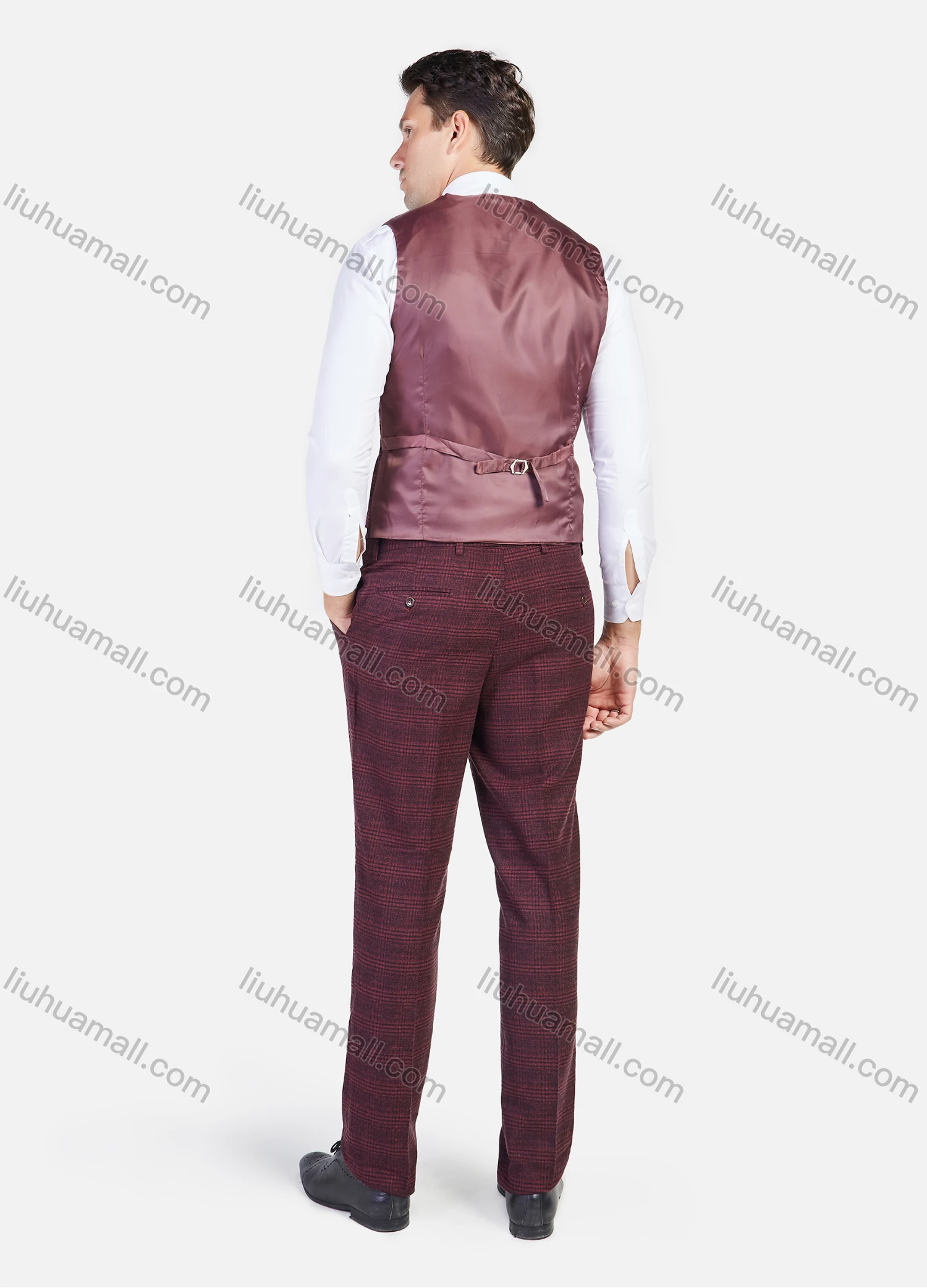 Wholesale Men's Formal Business Plaid Print Slim Fit Lapel Suit Jacket With Waistcoat 3 Piece Set - Liuhuamall