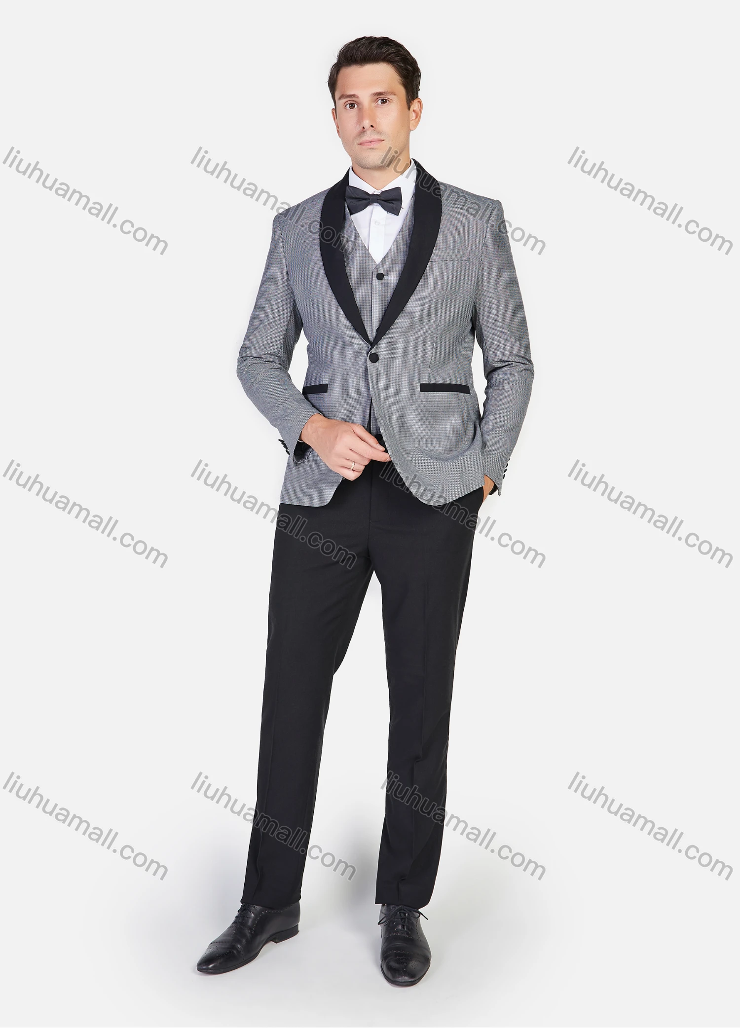 Wholesale Men's Formal Plaid Print Slim Fit Lapel Contrast Color Suit Jacket With Waistcoat 3 Piece Set - Liuhuamall