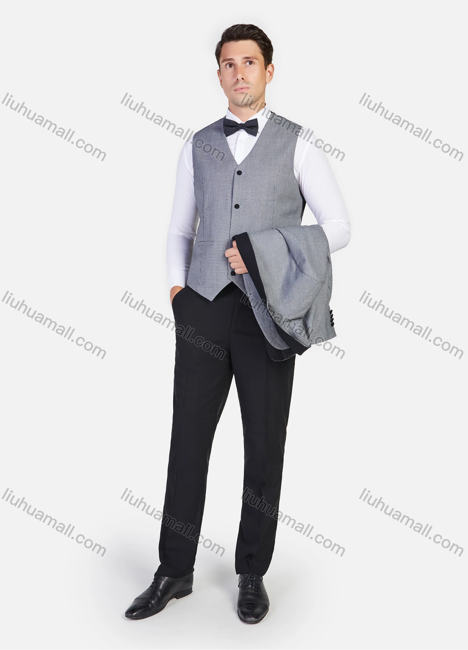 Wholesale Men's Formal Plaid Print Slim Fit Lapel Contrast Color Suit Jacket With Waistcoat 3 Piece Set - Liuhuamall