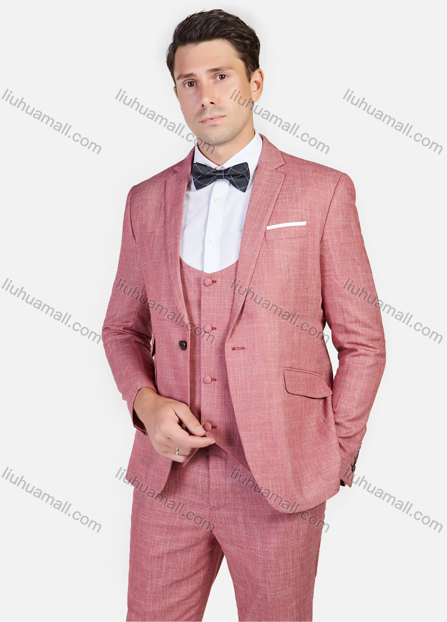 Wholesale Men's Formal Business Plain Slim Fit Lapel Suit Jacket With Waistcoat 3 Piece Set - Liuhuamall