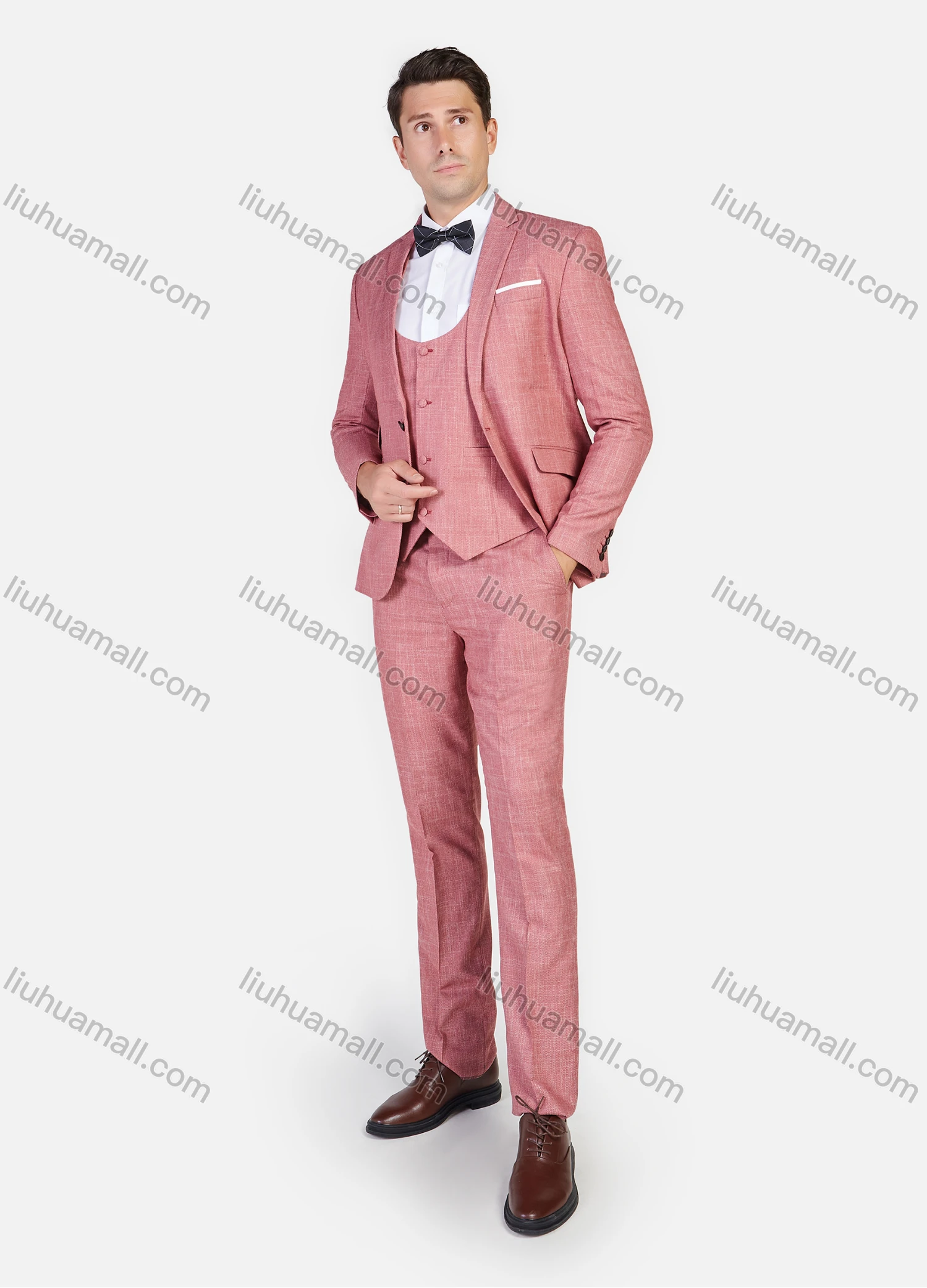 Wholesale Men's Formal Business Plain Slim Fit Lapel Suit Jacket With Waistcoat 3 Piece Set - Liuhuamall