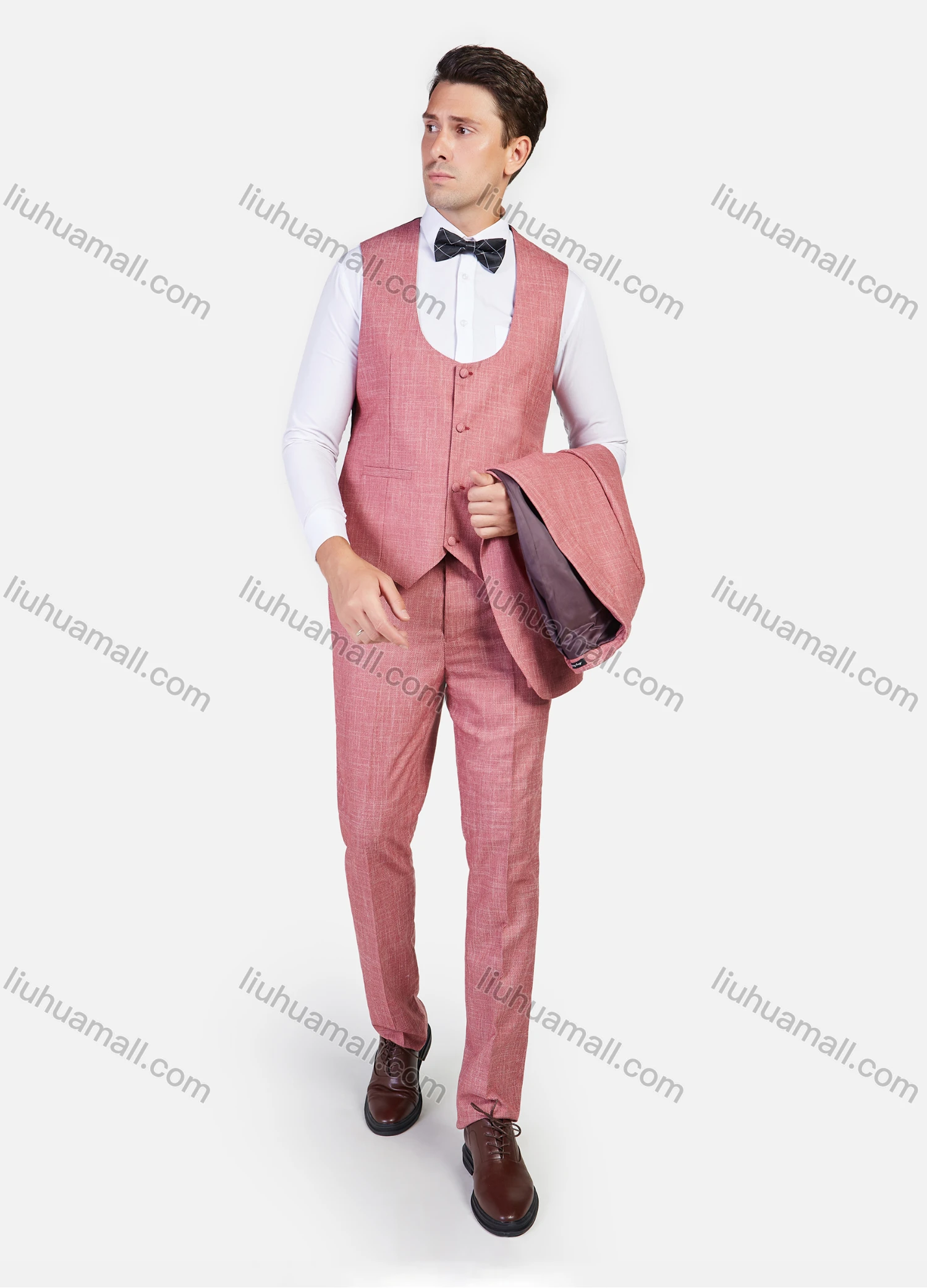 Wholesale Men's Formal Business Plain Slim Fit Lapel Suit Jacket With Waistcoat 3 Piece Set - Liuhuamall