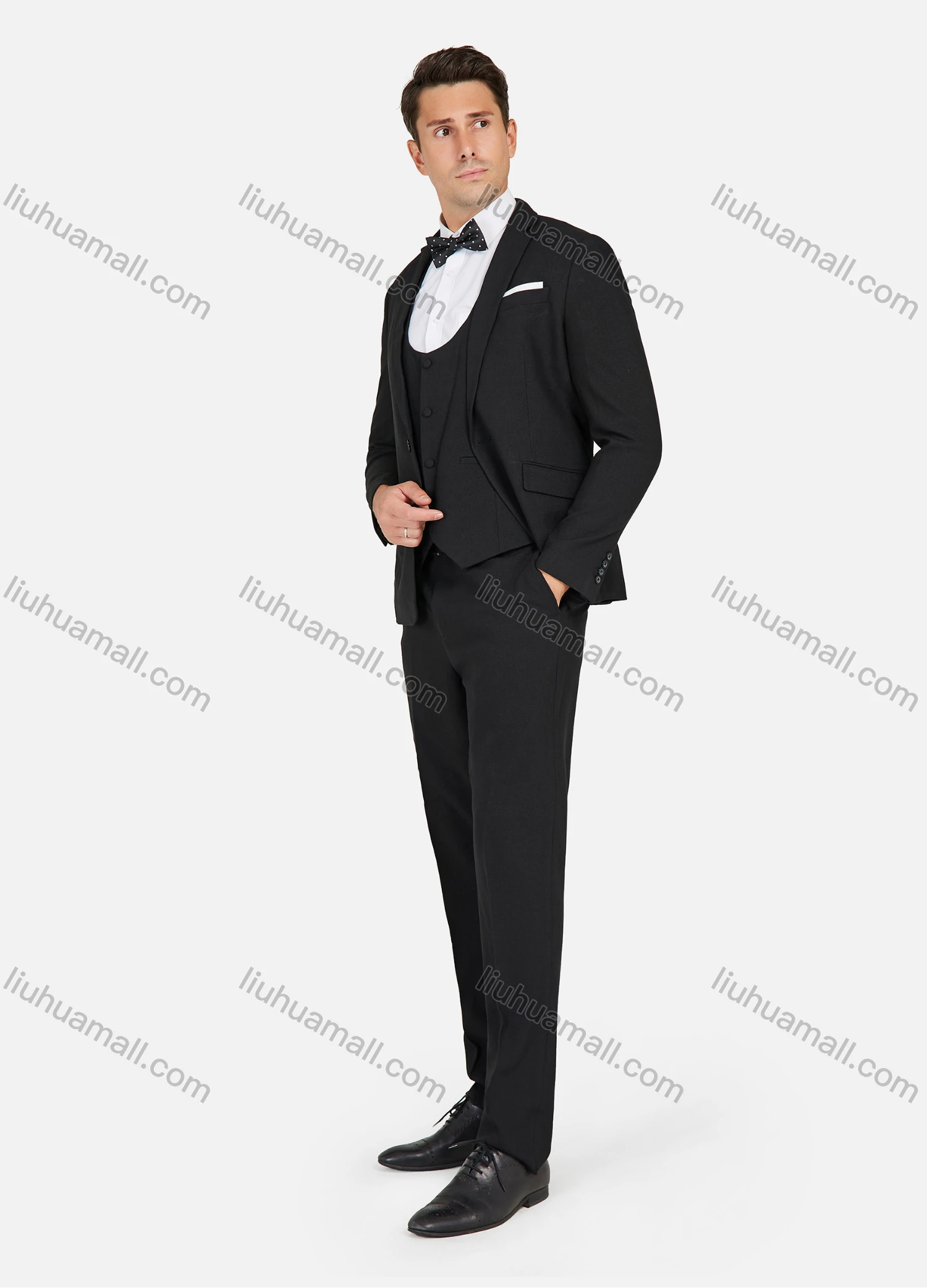 Wholesale Men's Formal Plain Slim Fit Lapel Suit Jacket With Waistcoat 3 Piece Set - Liuhuamall