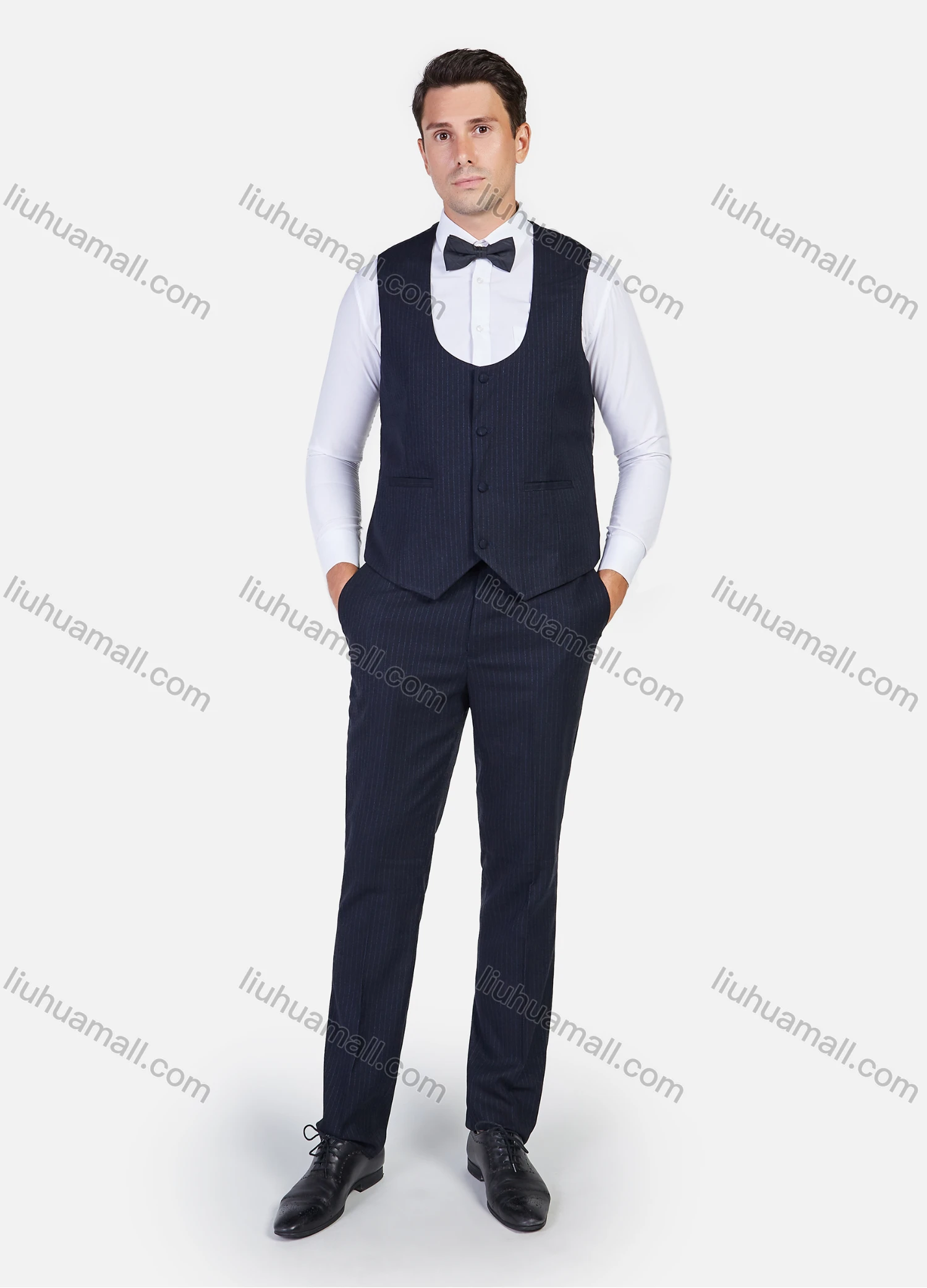 Wholesale Men's Formal Business Striped Print Slim Fit Lapel Suit Jacket With Waistcoat 3 Piece Set - Liuhuamall