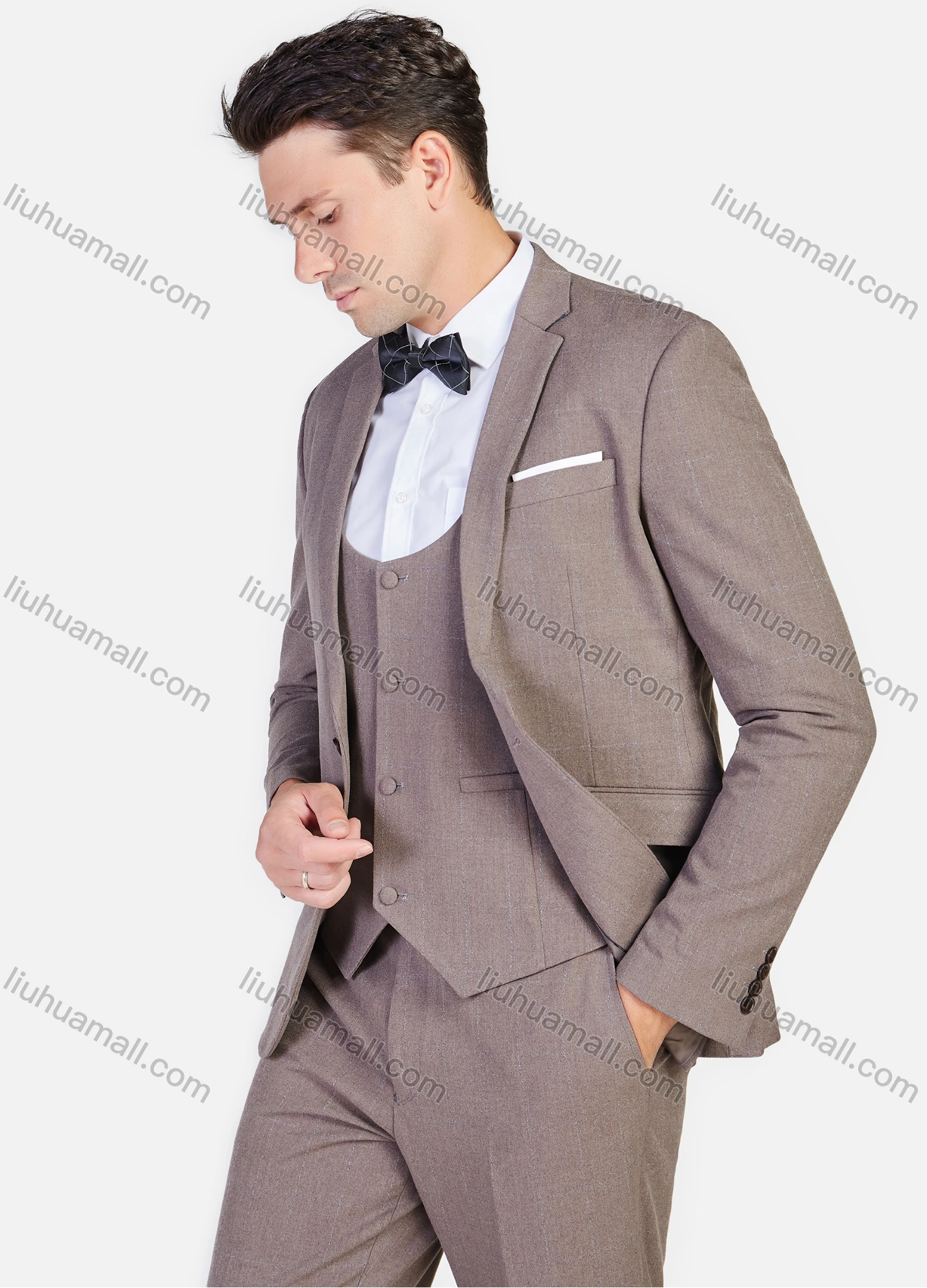 Wholesale Men's Formal Business Plain Slim Fit Lapel Suit Jacket With Waistcoat 3 Piece Set - Liuhuamall