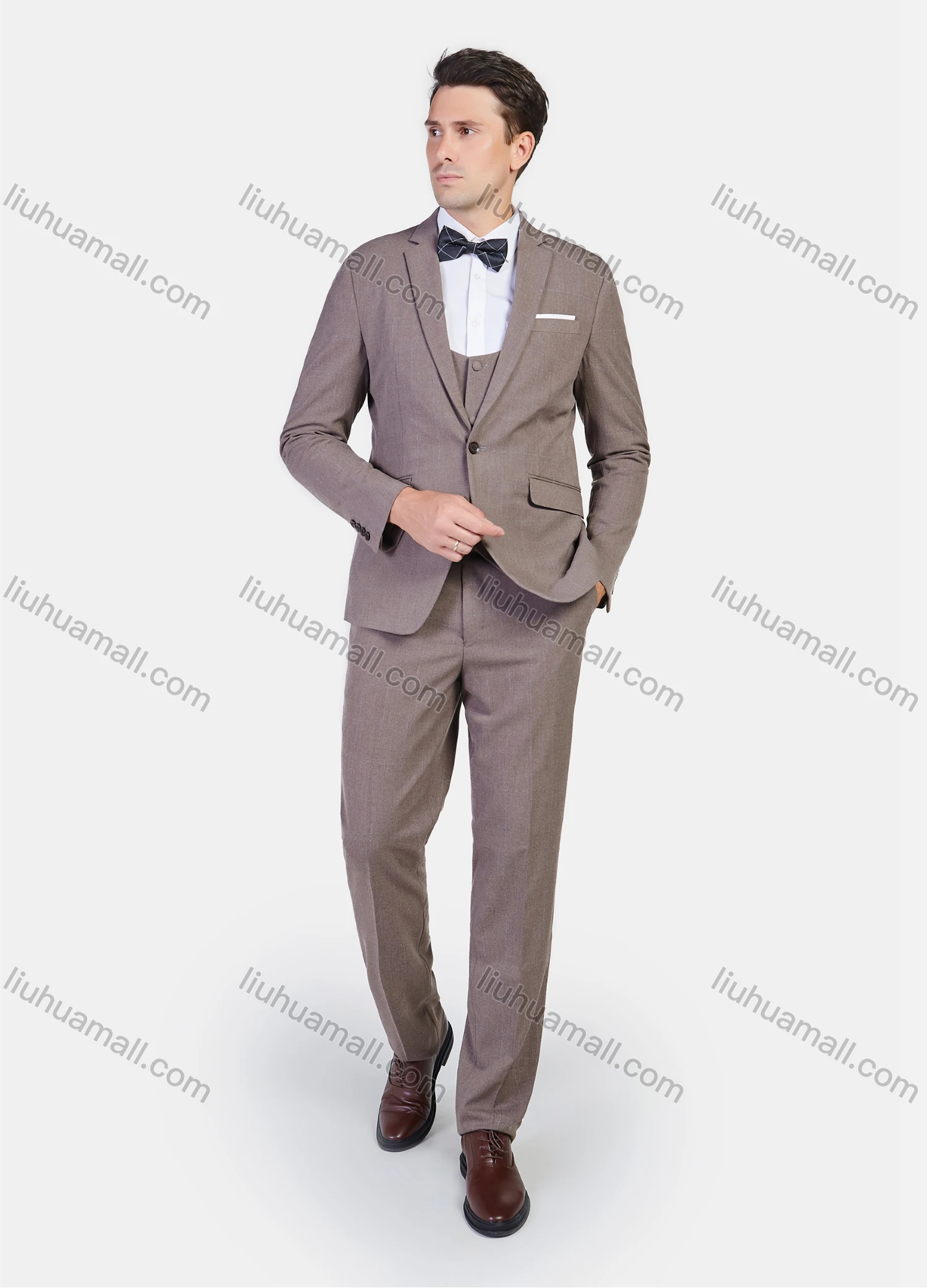 Wholesale Men's Formal Business Plain Slim Fit Lapel Suit Jacket With Waistcoat 3 Piece Set - Liuhuamall