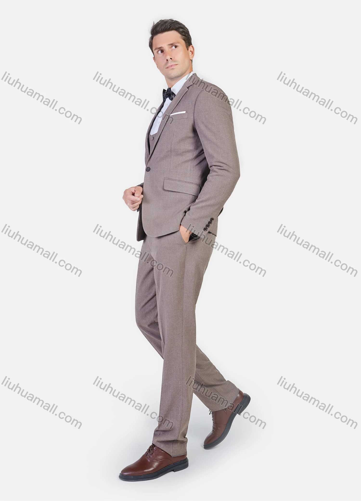 Wholesale Men's Formal Business Plain Slim Fit Lapel Suit Jacket With Waistcoat 3 Piece Set - Liuhuamall