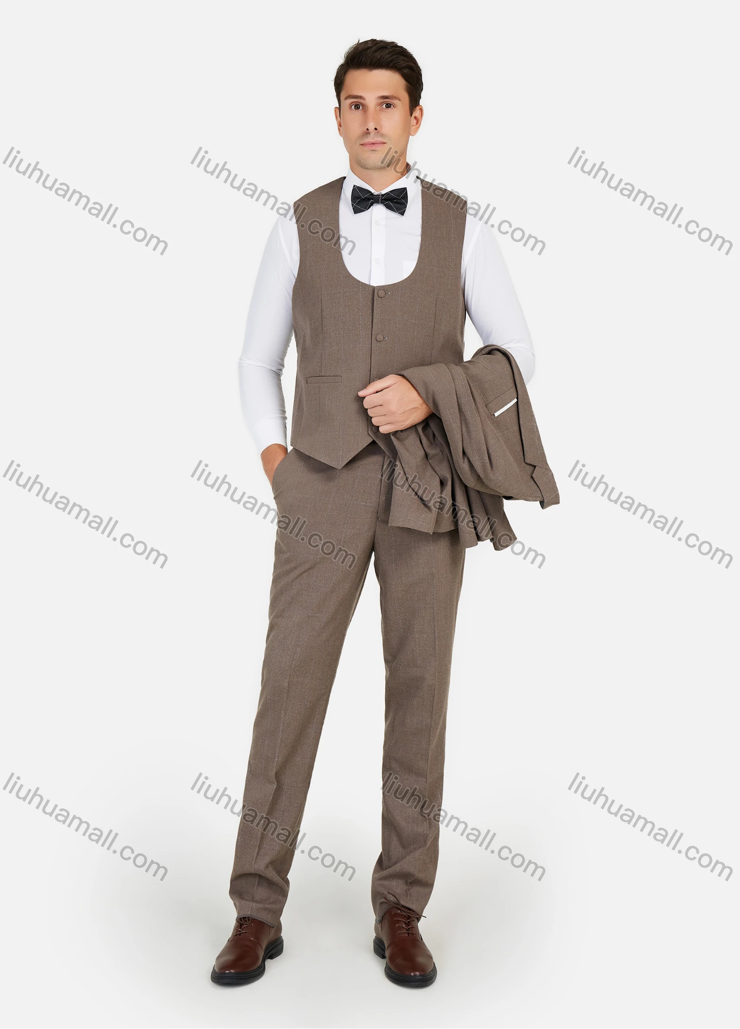 Wholesale Men's Formal Business Plain Slim Fit Lapel Suit Jacket With Waistcoat 3 Piece Set - Liuhuamall