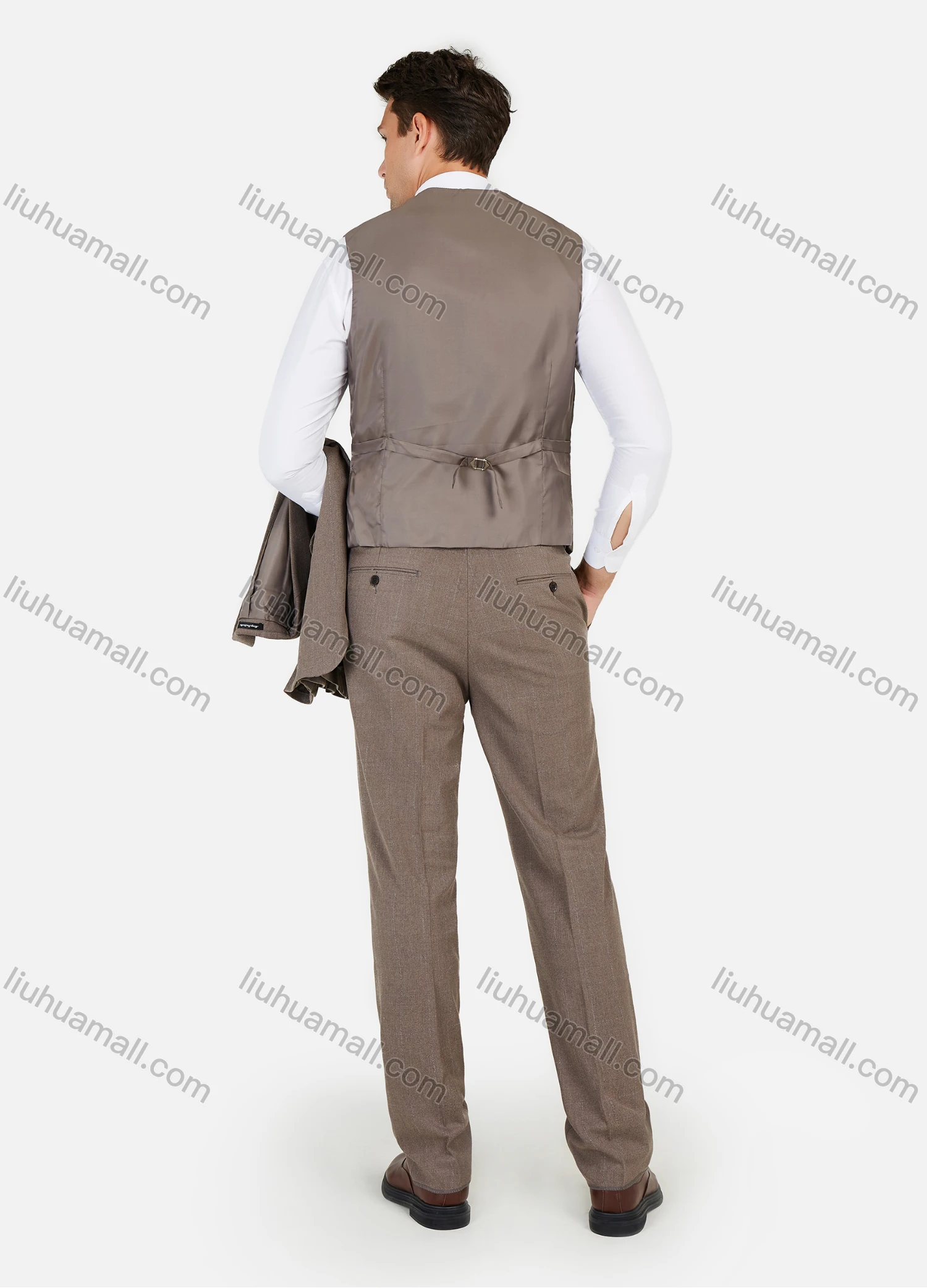 Wholesale Men's Formal Business Plain Slim Fit Lapel Suit Jacket With Waistcoat 3 Piece Set - Liuhuamall