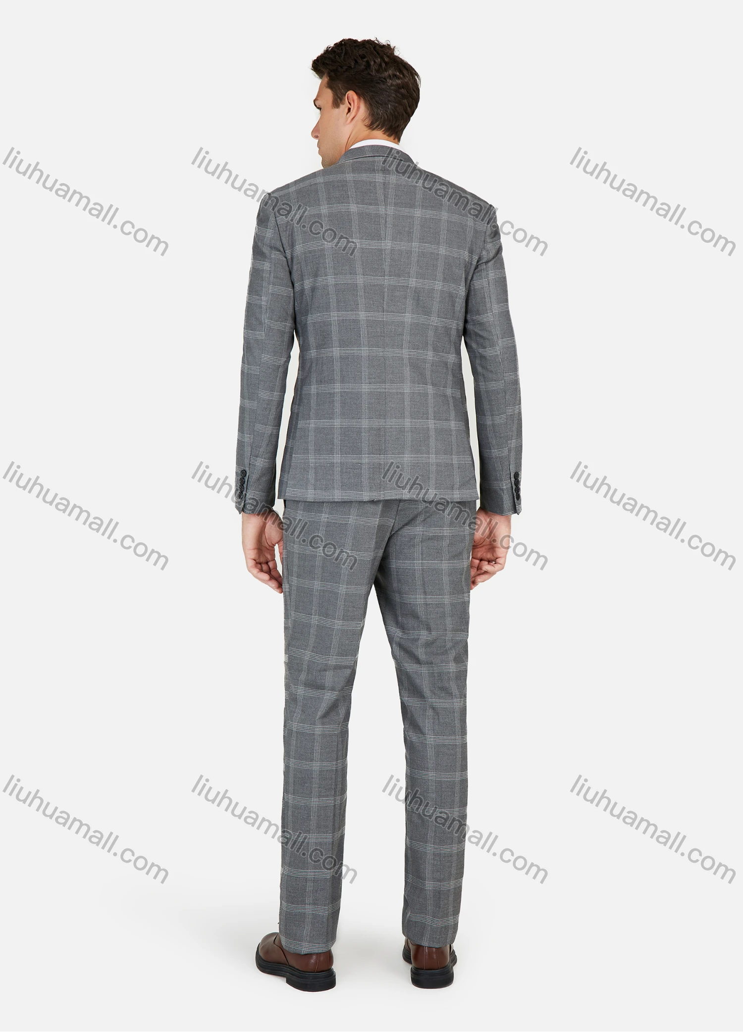 Wholesale Men's Formal Business Plaid Print Slim Fit Lapel Suit Jacket With Waistcoat 3 Piece Set - Liuhuamall