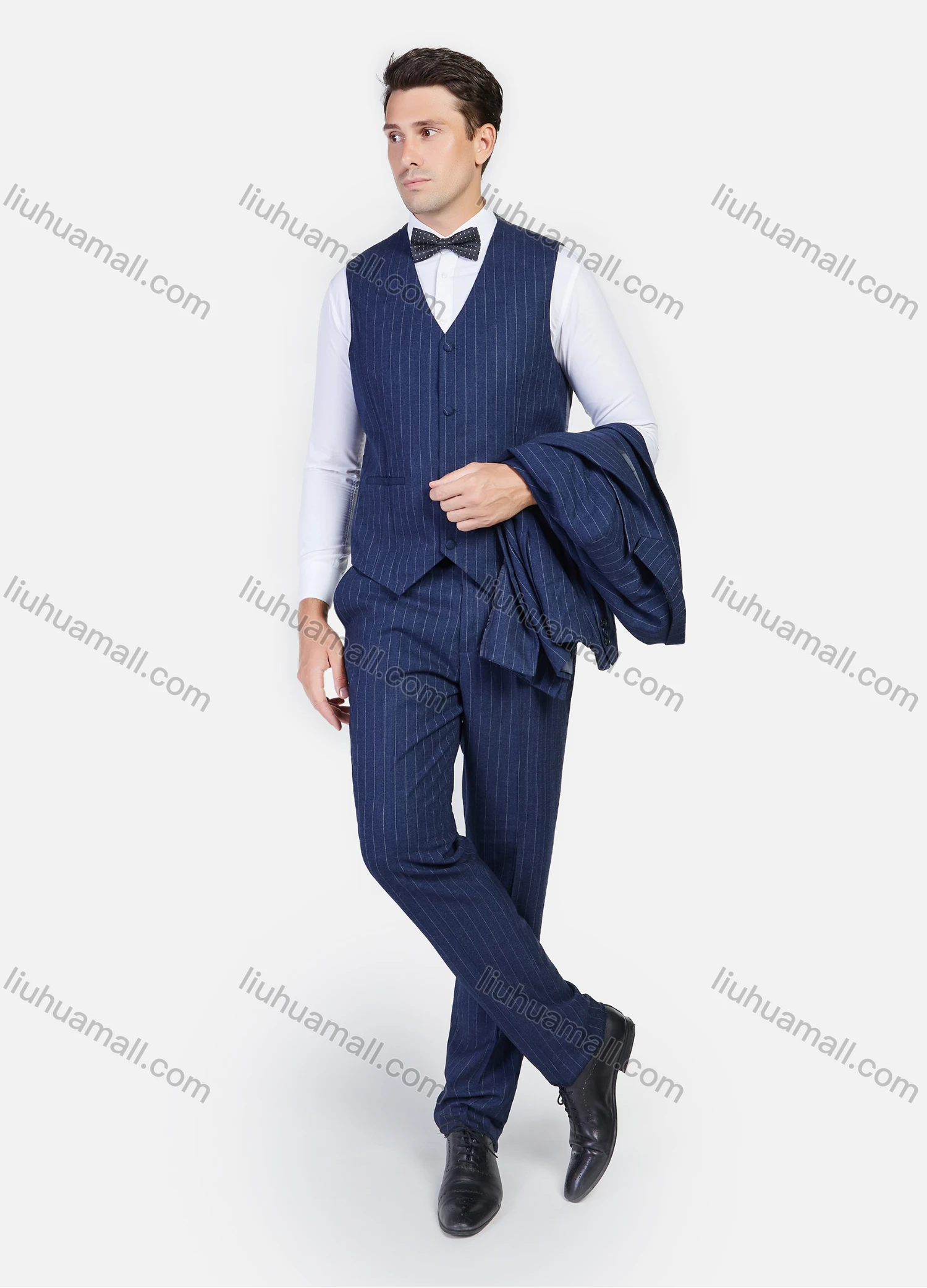Wholesale Men's Formal Business Striped Print Slim Fit Lapel Double Breasted Suit Jacket With Waistcoat 3 Piece Set - Liuhuamall
