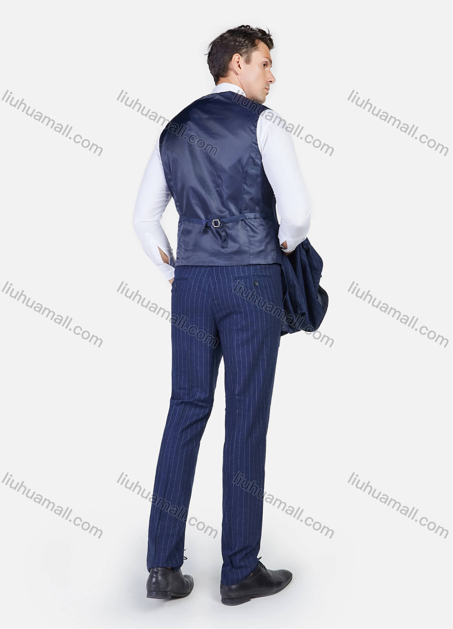 Wholesale Men's Formal Business Striped Print Slim Fit Lapel Double Breasted Suit Jacket With Waistcoat 3 Piece Set - Liuhuamall