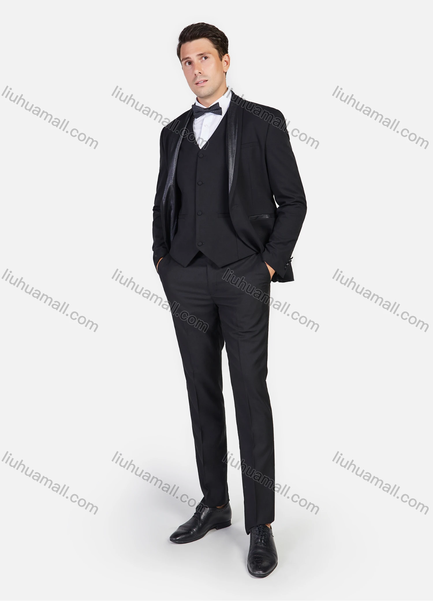 Wholesale Men's Formal Plain Slim Fit Shawl Collar Suit Jacket With Waistcoat 3 Piece Set - Liuhuamall