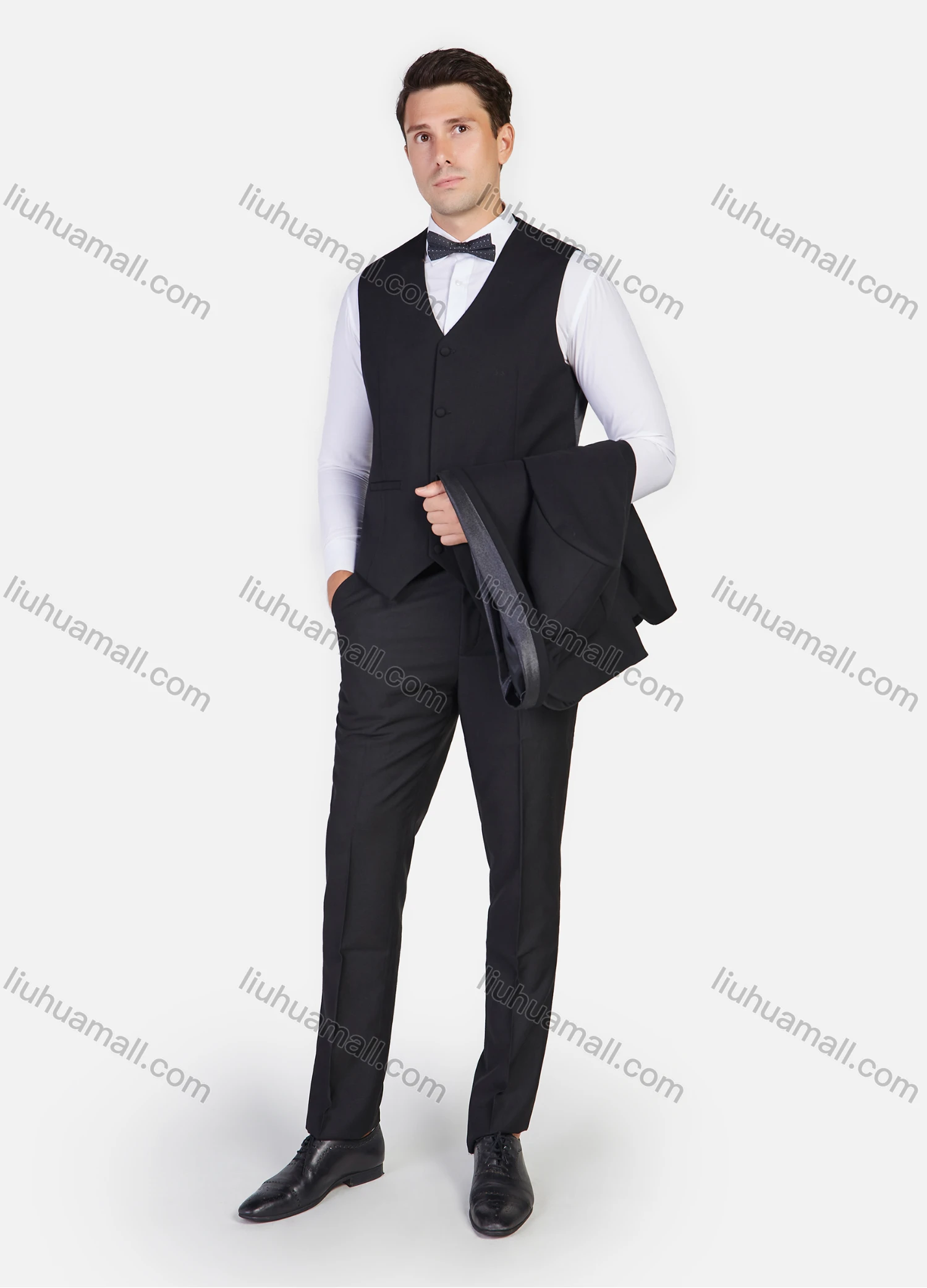 Wholesale Men's Formal Plain Slim Fit Shawl Collar Suit Jacket With Waistcoat 3 Piece Set - Liuhuamall