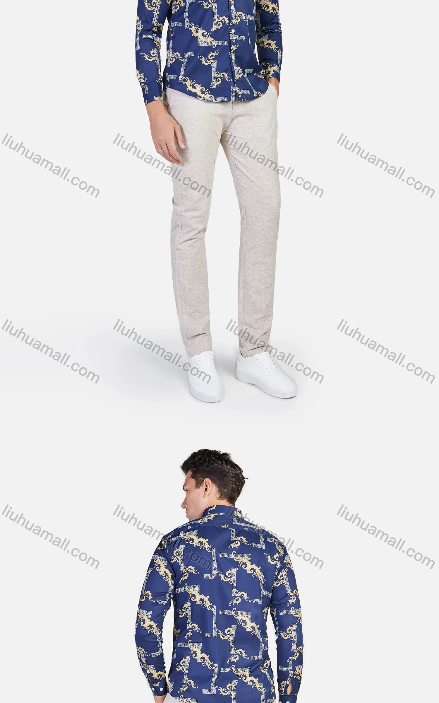 Wholesale Men's Allover Baroque Print Long Sleeve Slim Fit Casual Shirt - Liuhuamall