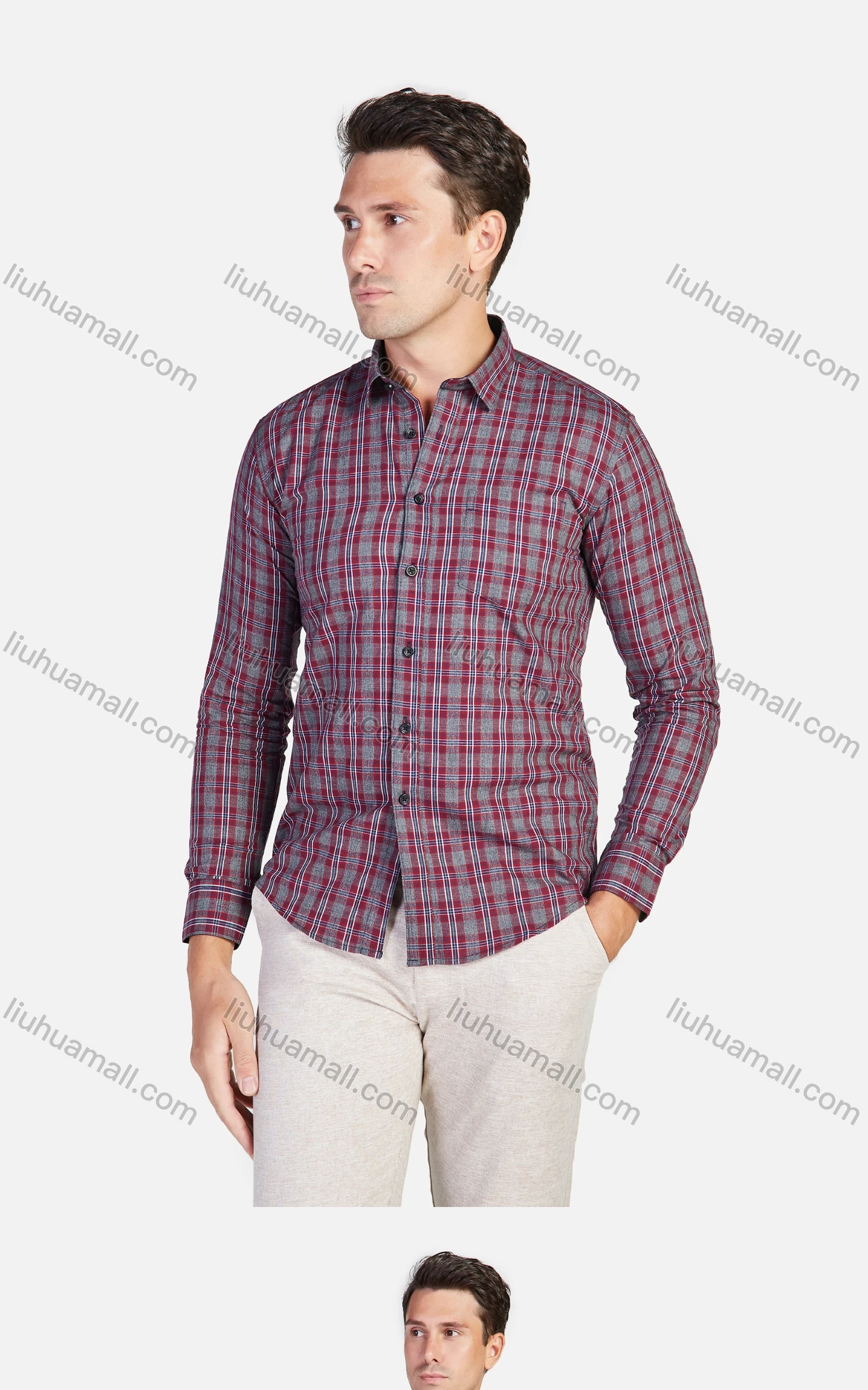 Wholesale Men's Button Front Plaid Print Long Sleeve Slim Fit Casual Shirt - Liuhuamall