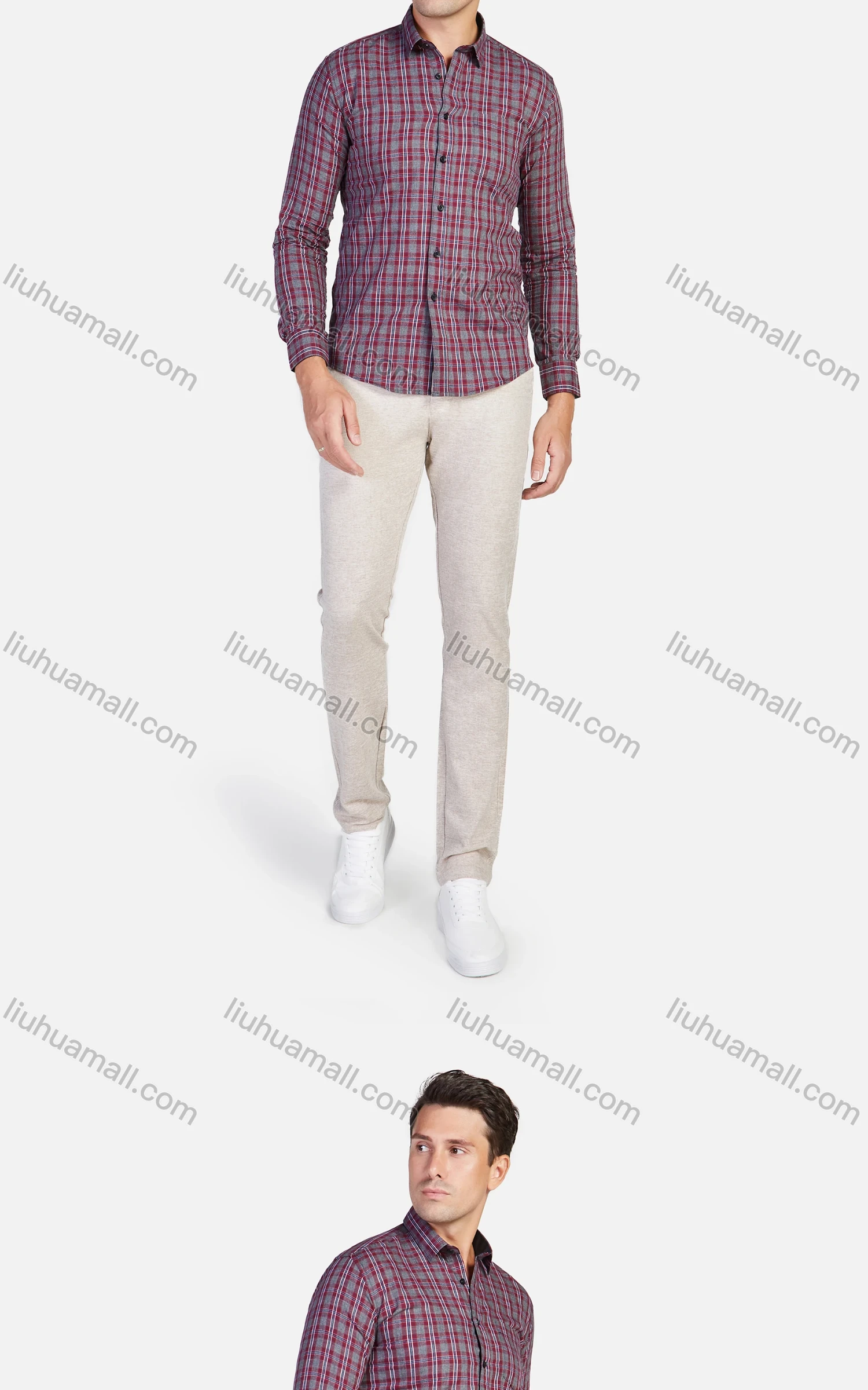 Wholesale Men's Button Front Plaid Print Long Sleeve Slim Fit Casual Shirt - Liuhuamall