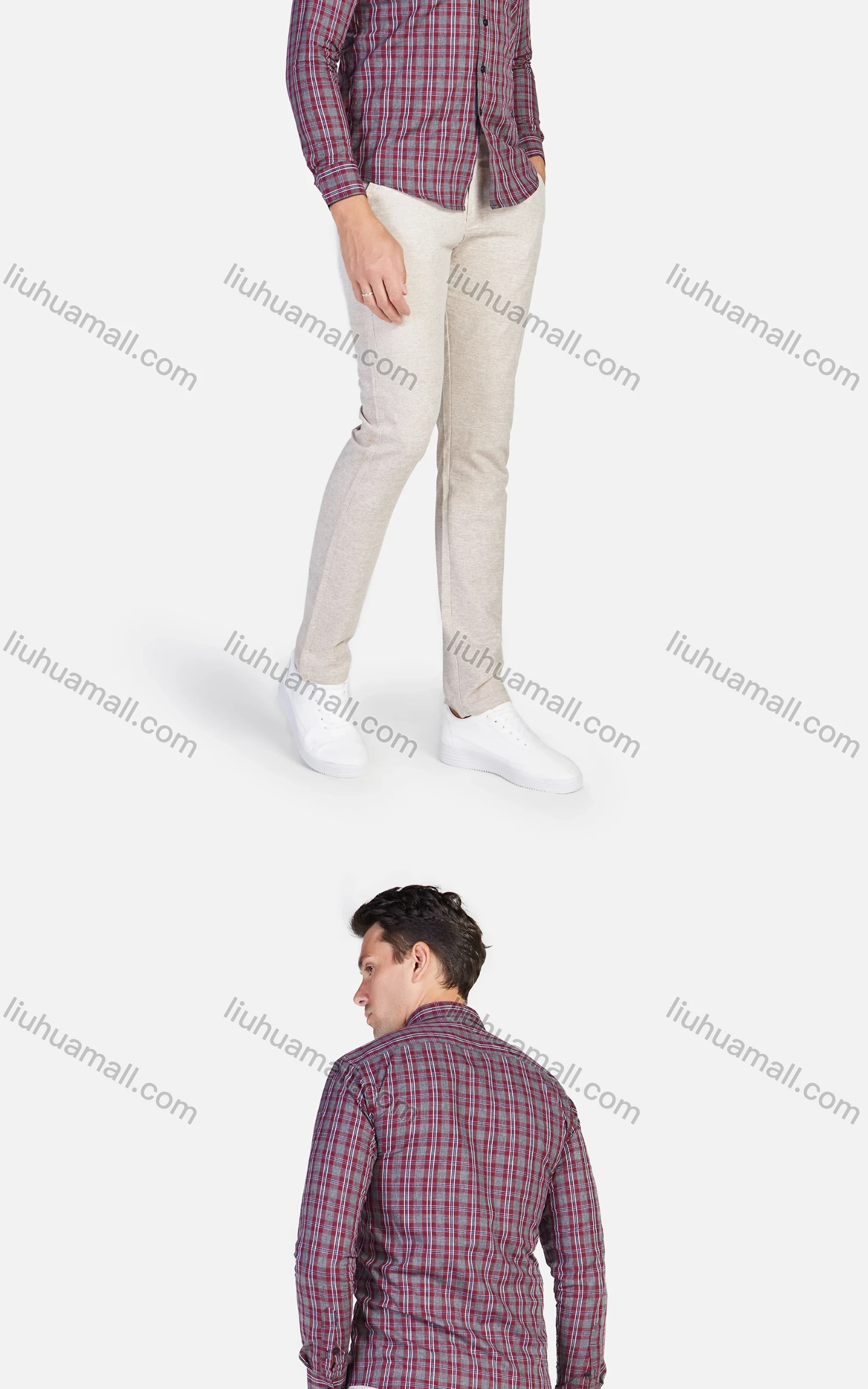 Wholesale Men's Button Front Plaid Print Long Sleeve Slim Fit Casual Shirt - Liuhuamall