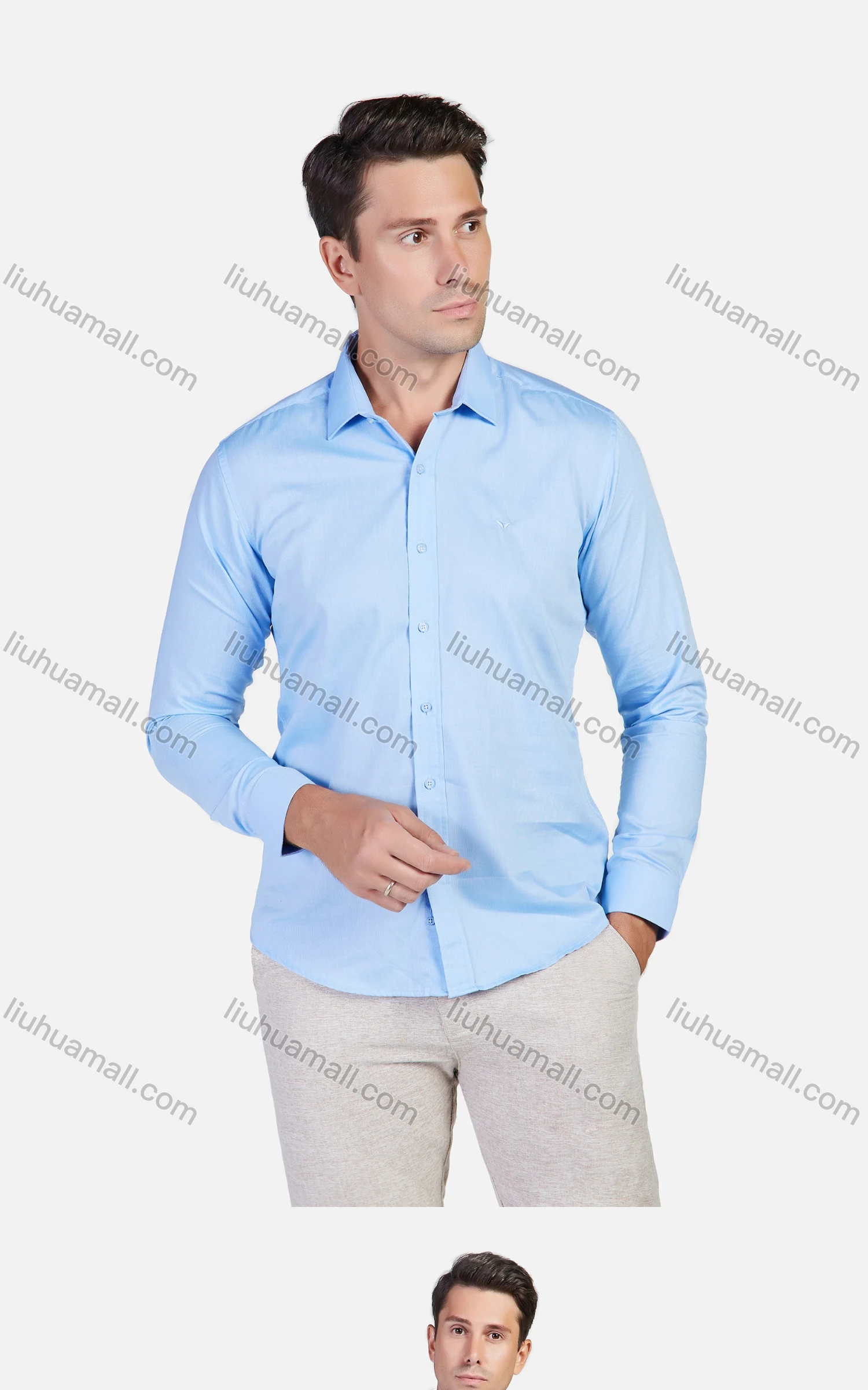 Wholesale Men's 100% Cotton Plain Slim Fit Long Sleeve Business Shirt - Liuhuamall
