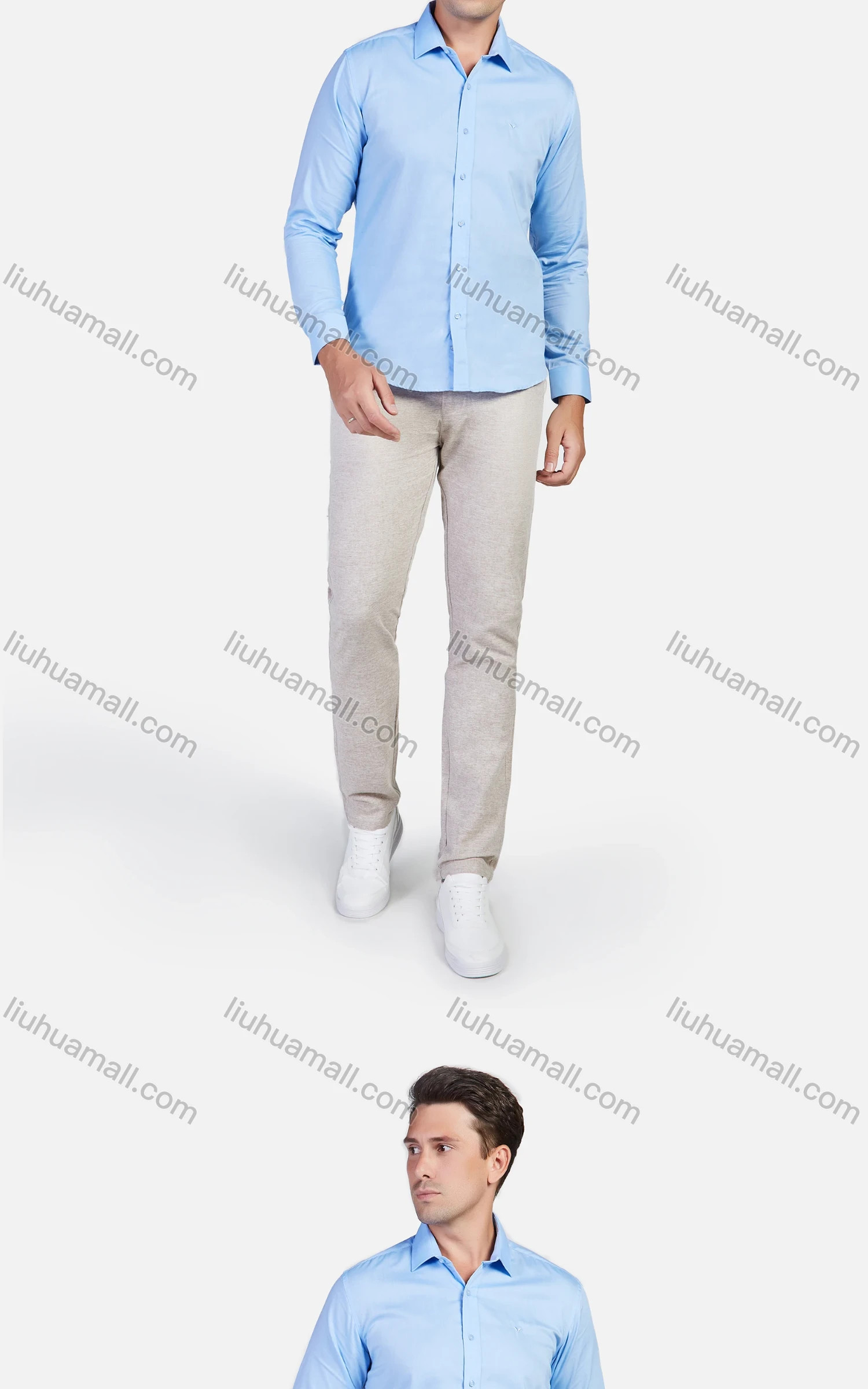 Wholesale Men's 100% Cotton Plain Slim Fit Long Sleeve Business Shirt - Liuhuamall