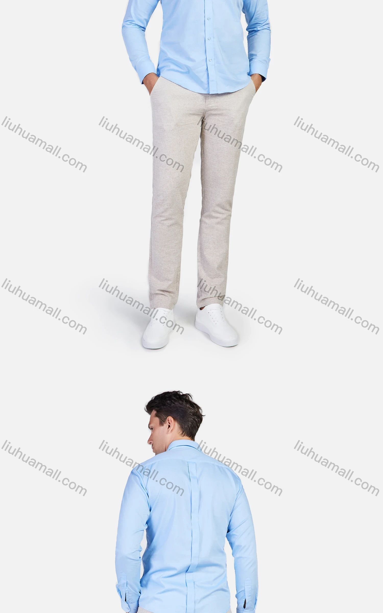 Wholesale Men's 100% Cotton Plain Slim Fit Long Sleeve Business Shirt - Liuhuamall