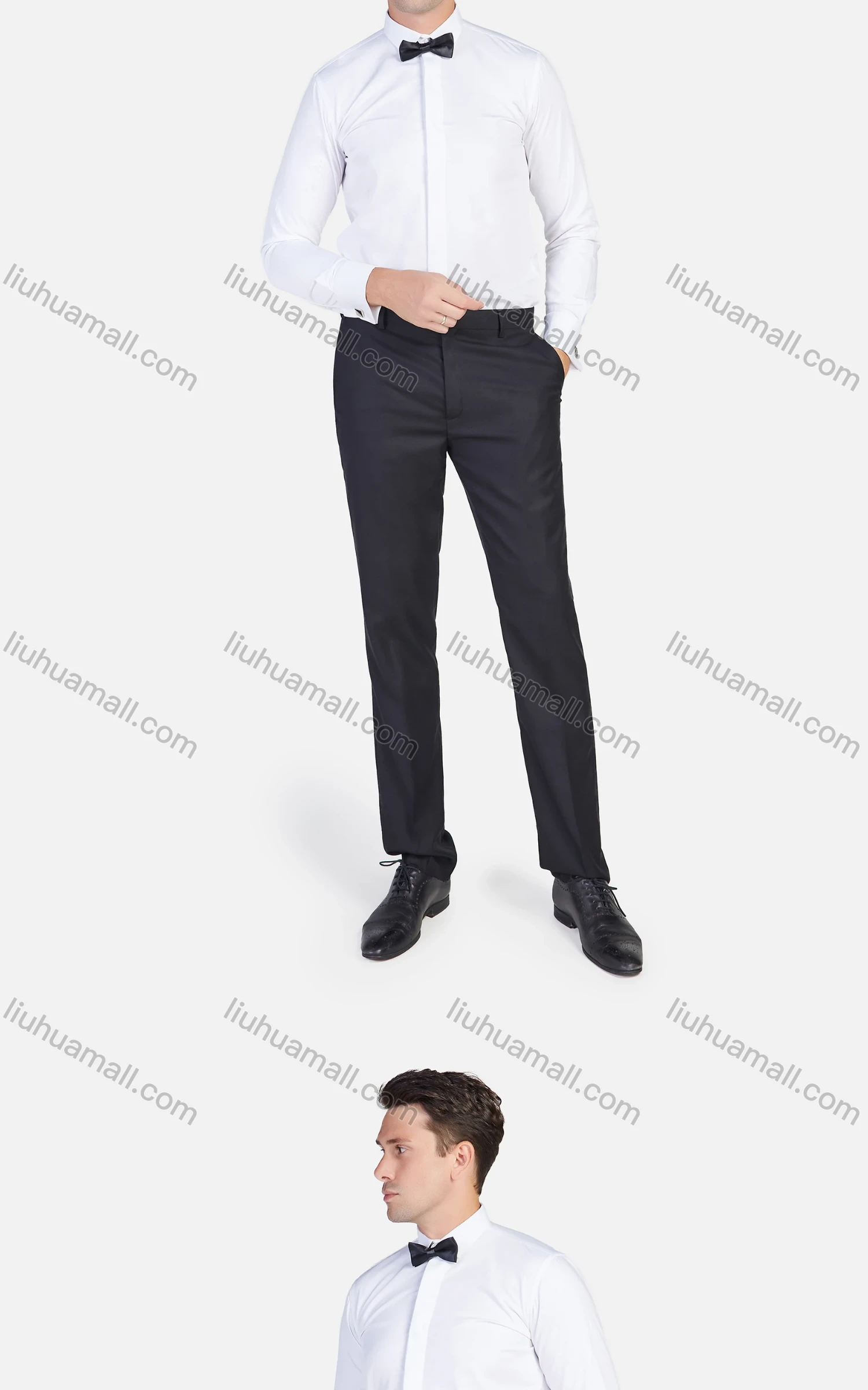 Wholesale Men's Plain Long Sleeve Slim Fit Formal Dress Shirt With Bow Tie - Liuhuamall