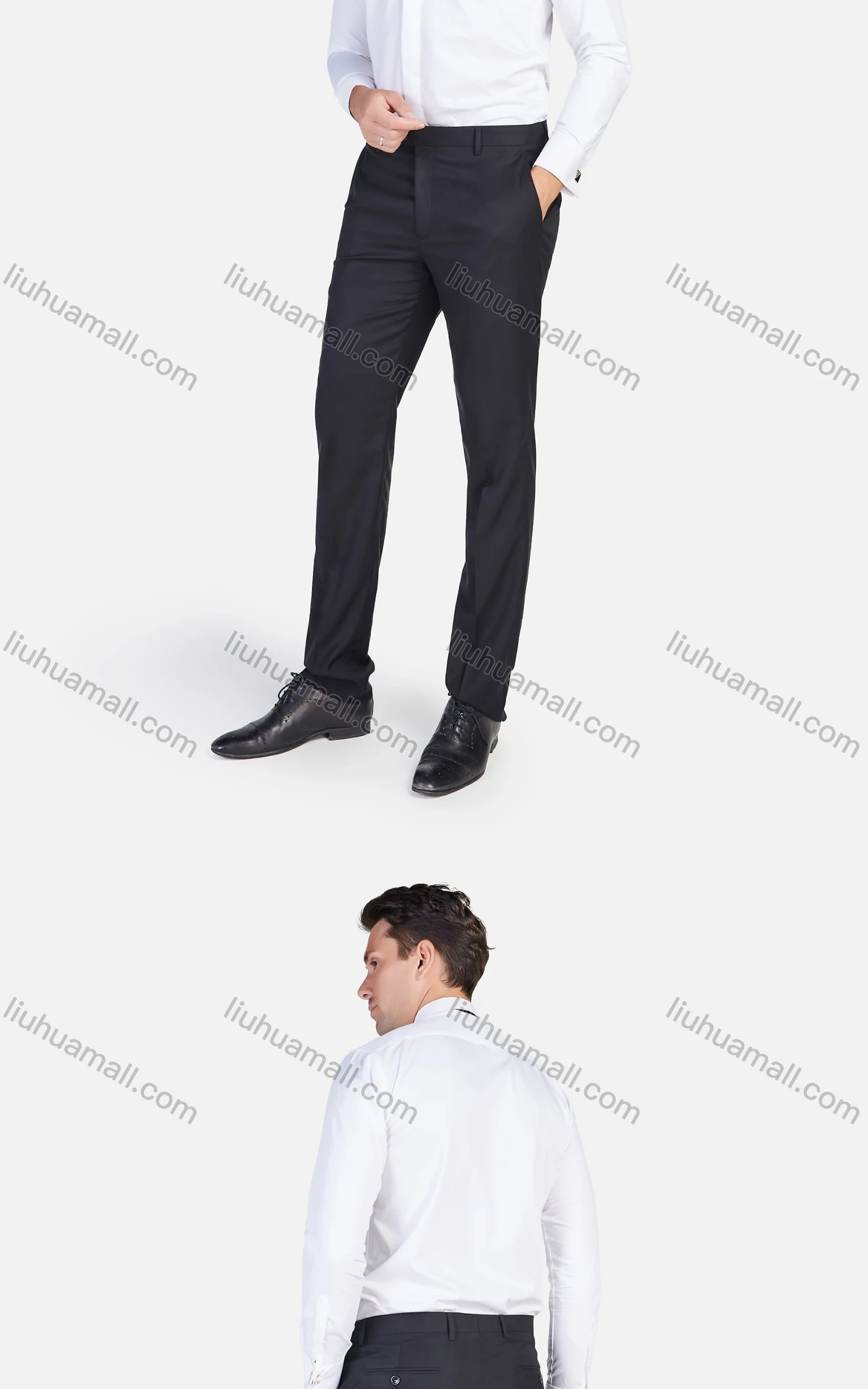 Wholesale Men's Plain Long Sleeve Slim Fit Formal Dress Shirt With Bow Tie - Liuhuamall