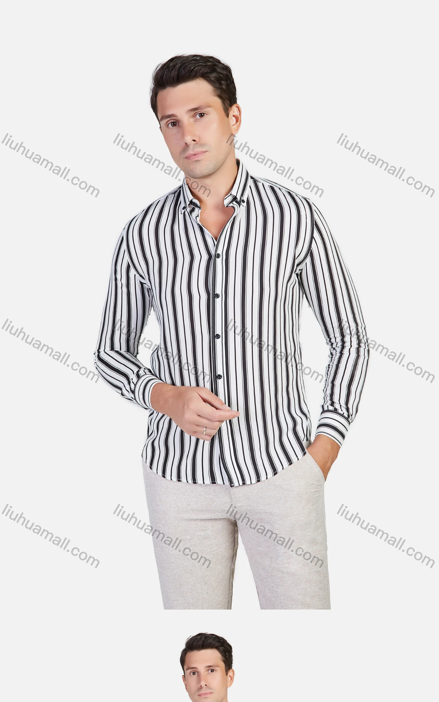 Wholesale Men's Slim Fit Striped Long Sleeve Causal Shirt - Liuhuamall