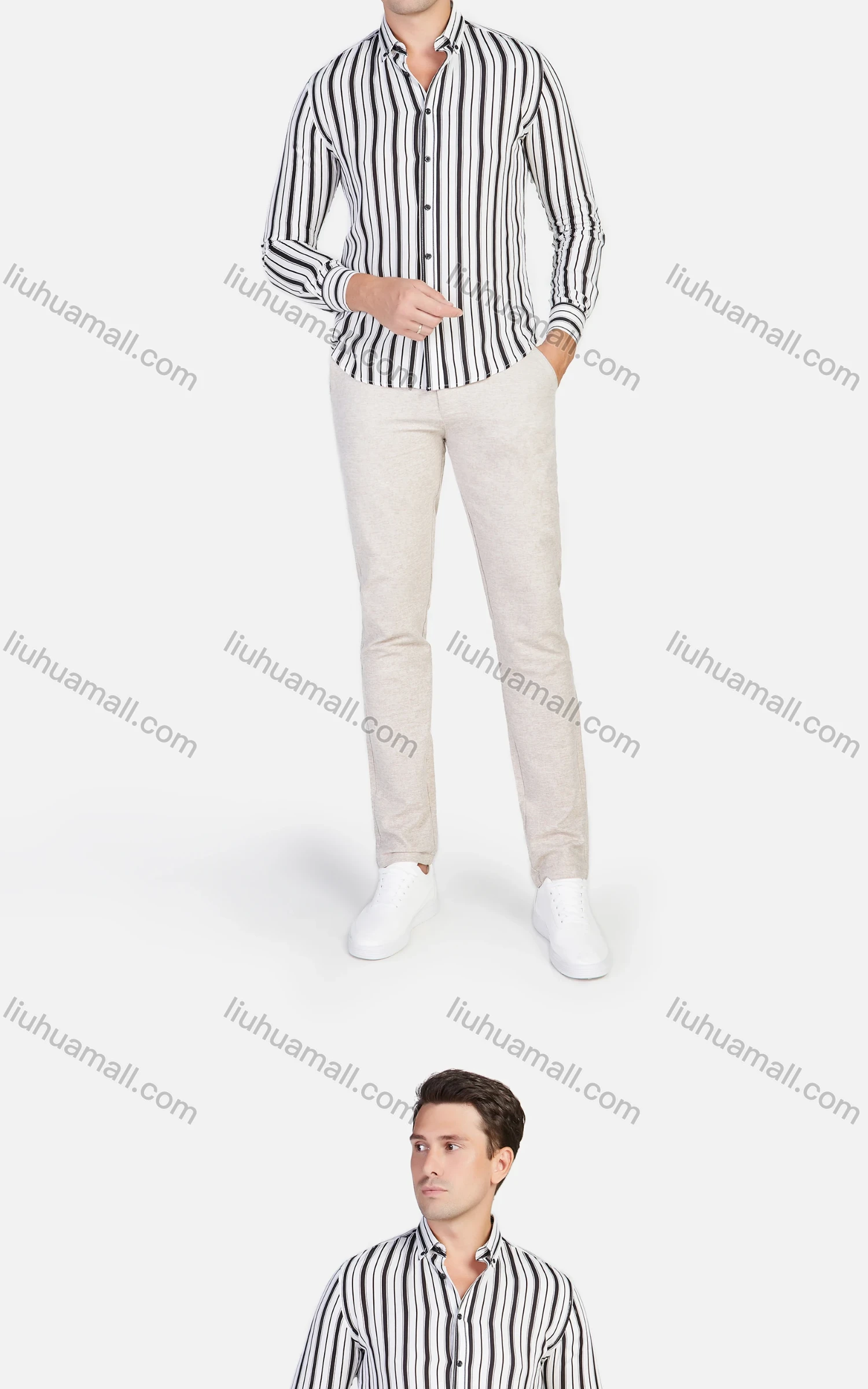 Wholesale Men's Slim Fit Striped Long Sleeve Causal Shirt - Liuhuamall