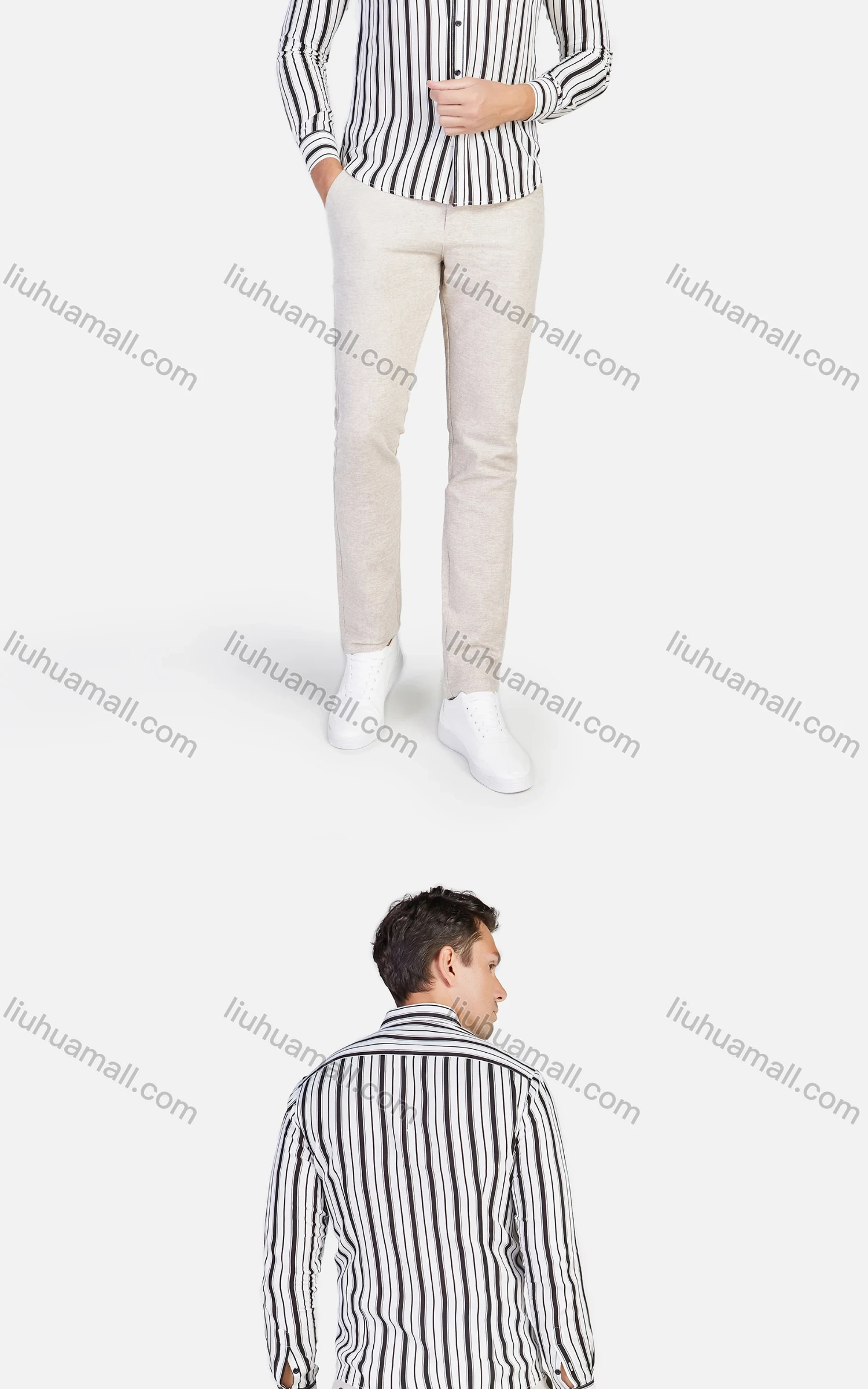 Wholesale Men's Slim Fit Striped Long Sleeve Causal Shirt - Liuhuamall