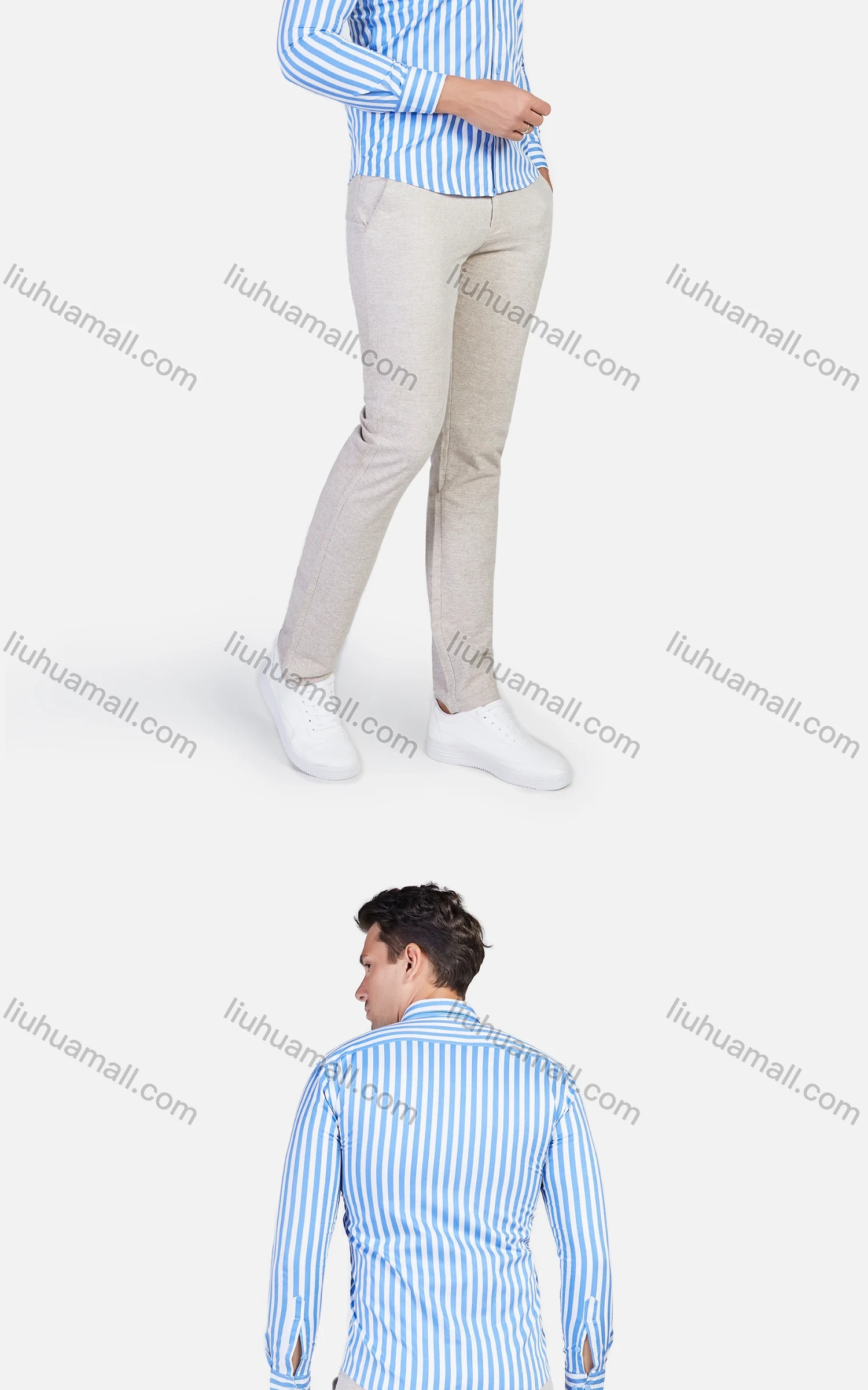 Wholesale Men's 100% Cotton Long Sleeve Striped Slim Fit Casual Shirt - Liuhuamall