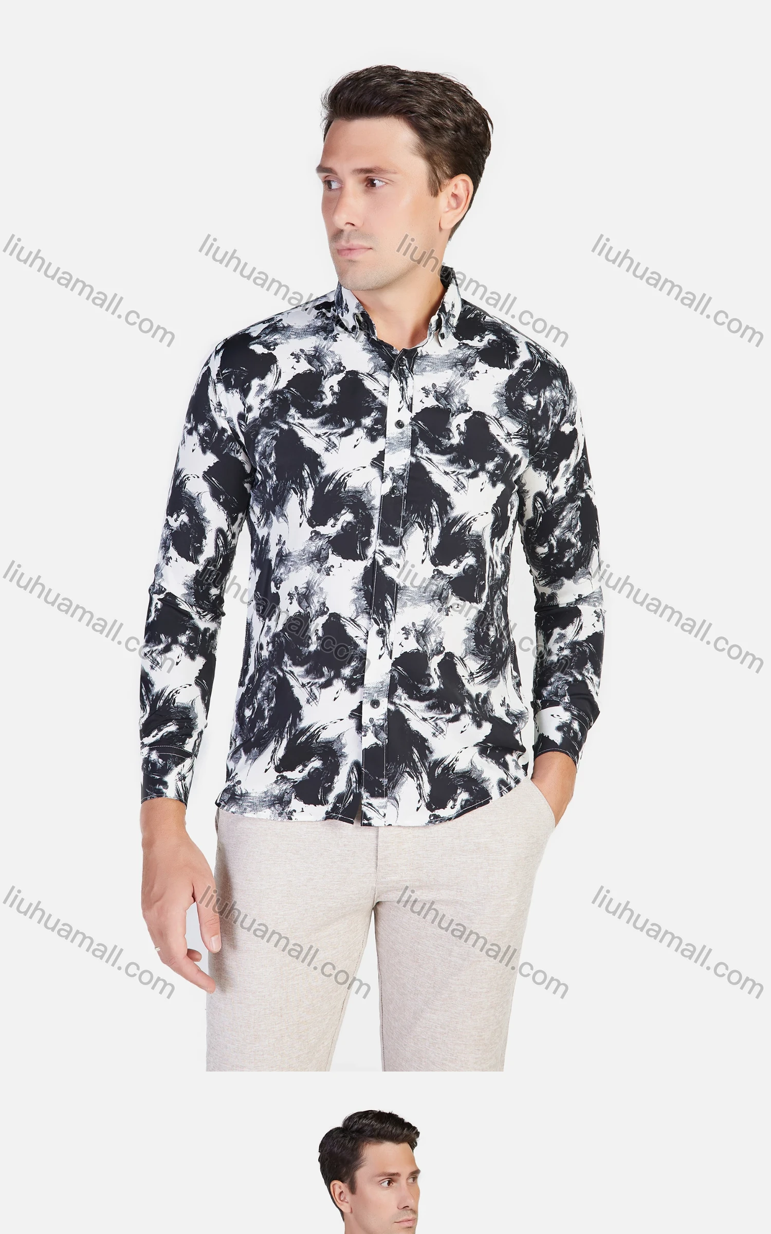 Wholesale Men's Casual Long Sleeve Abstract Print Button Down Causal Shirt - Liuhuamall